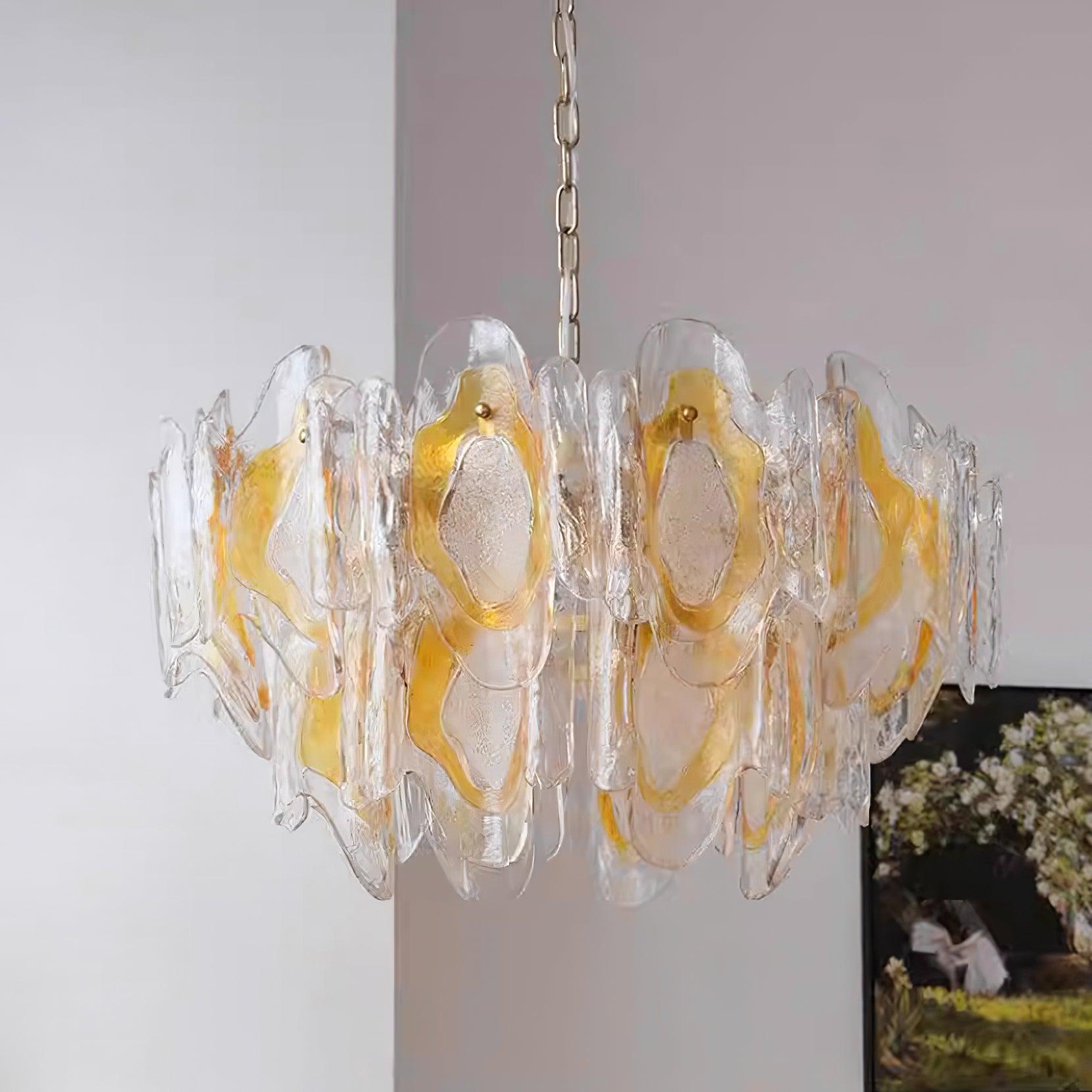 Marrina Chandelier Amber Wave Glass Vintage - Letslighting