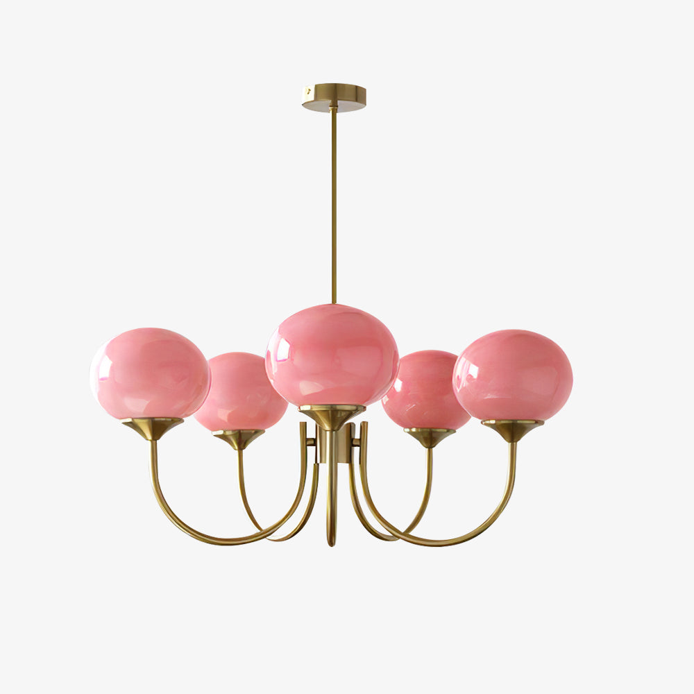 Lustra Chandelier Pink Glass Globe Gold - Letslighting