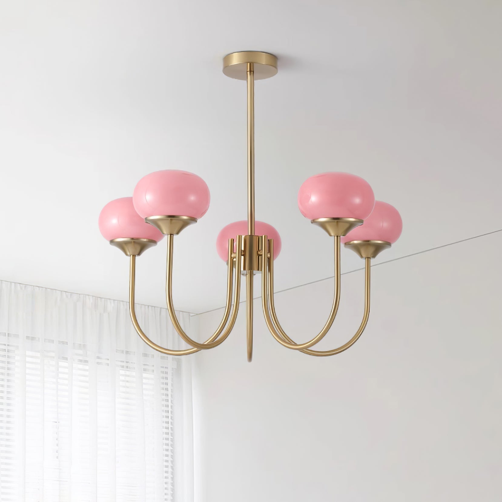 Lustra Chandelier Pink Glass Globe Gold - Letslighting