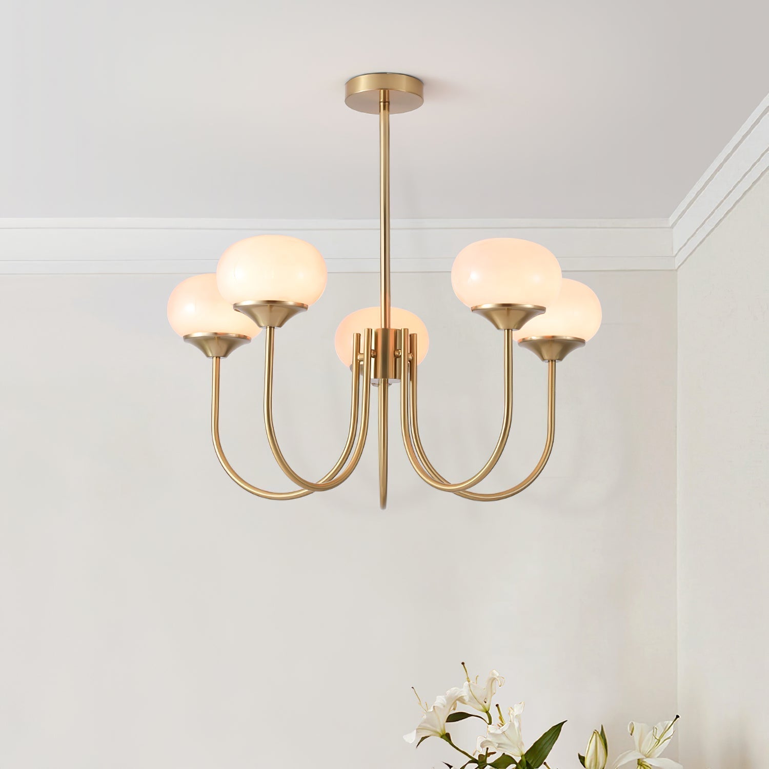 Lustra Chandelier Pink Glass Globe Gold - Letslighting