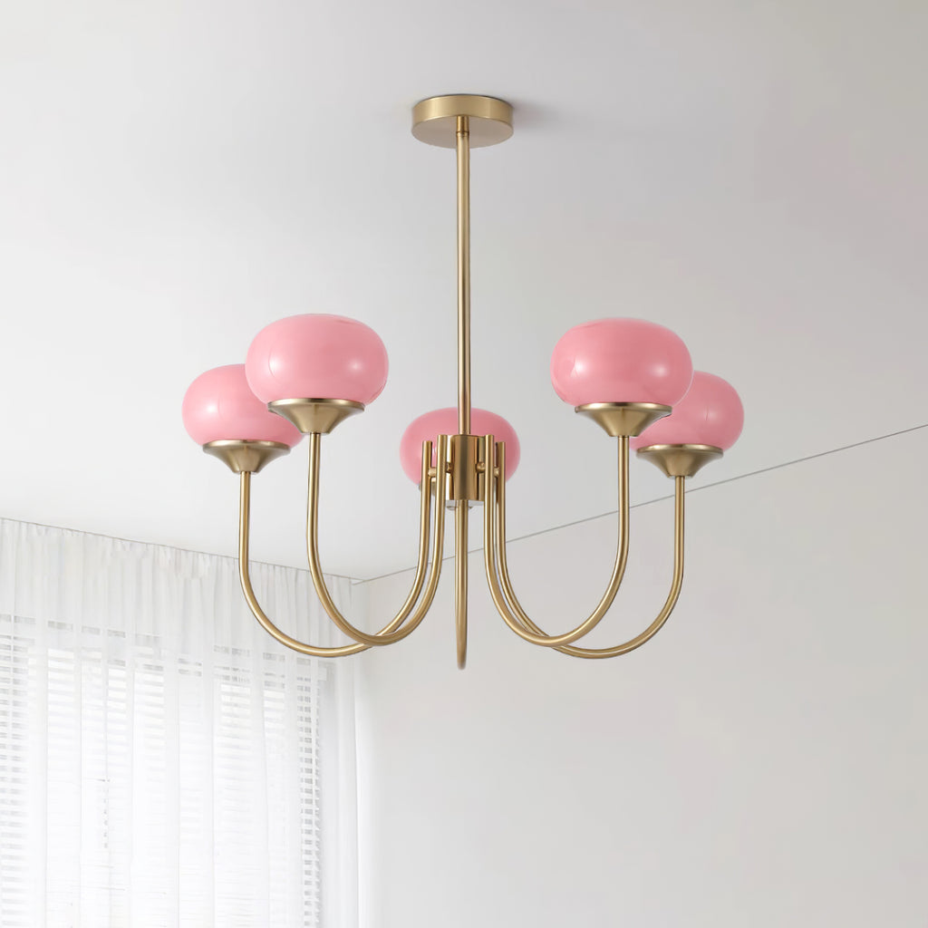 Lustra Chandelier Pink Glass Globe Gold - Letslighting