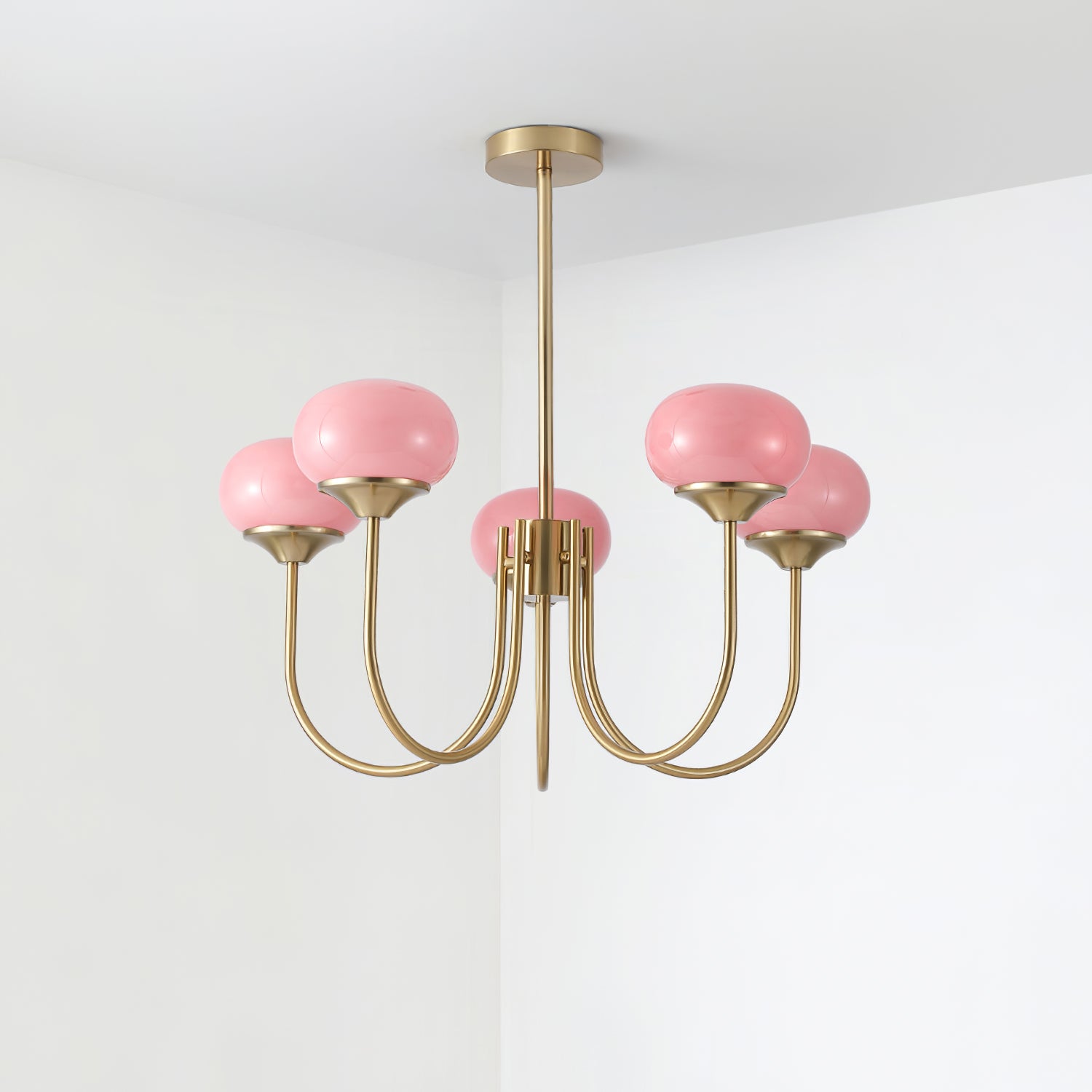 Lustra Chandelier Pink Glass Globe Gold - Letslighting