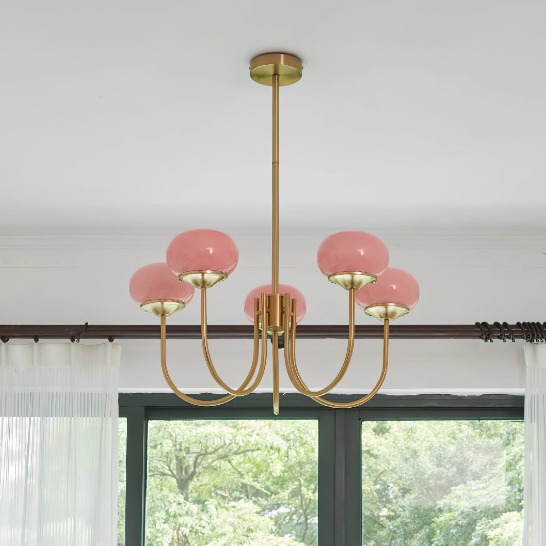 Lustra Chandelier Pink Glass Globe Gold - Letslighting