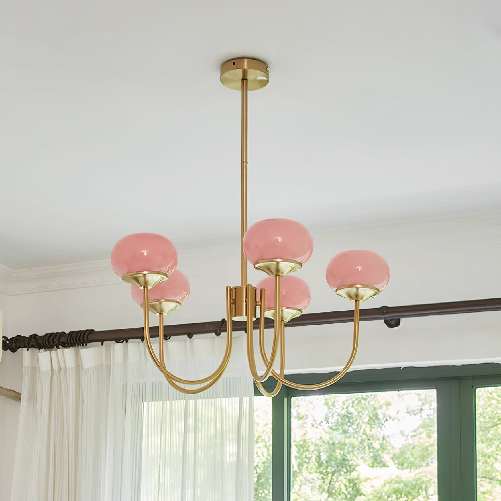 Lustra Chandelier Pink Glass Globe Gold - Letslighting