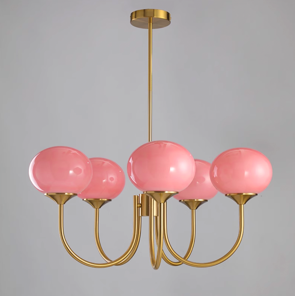 Lustra Chandelier Pink Glass Globe Gold - Letslighting