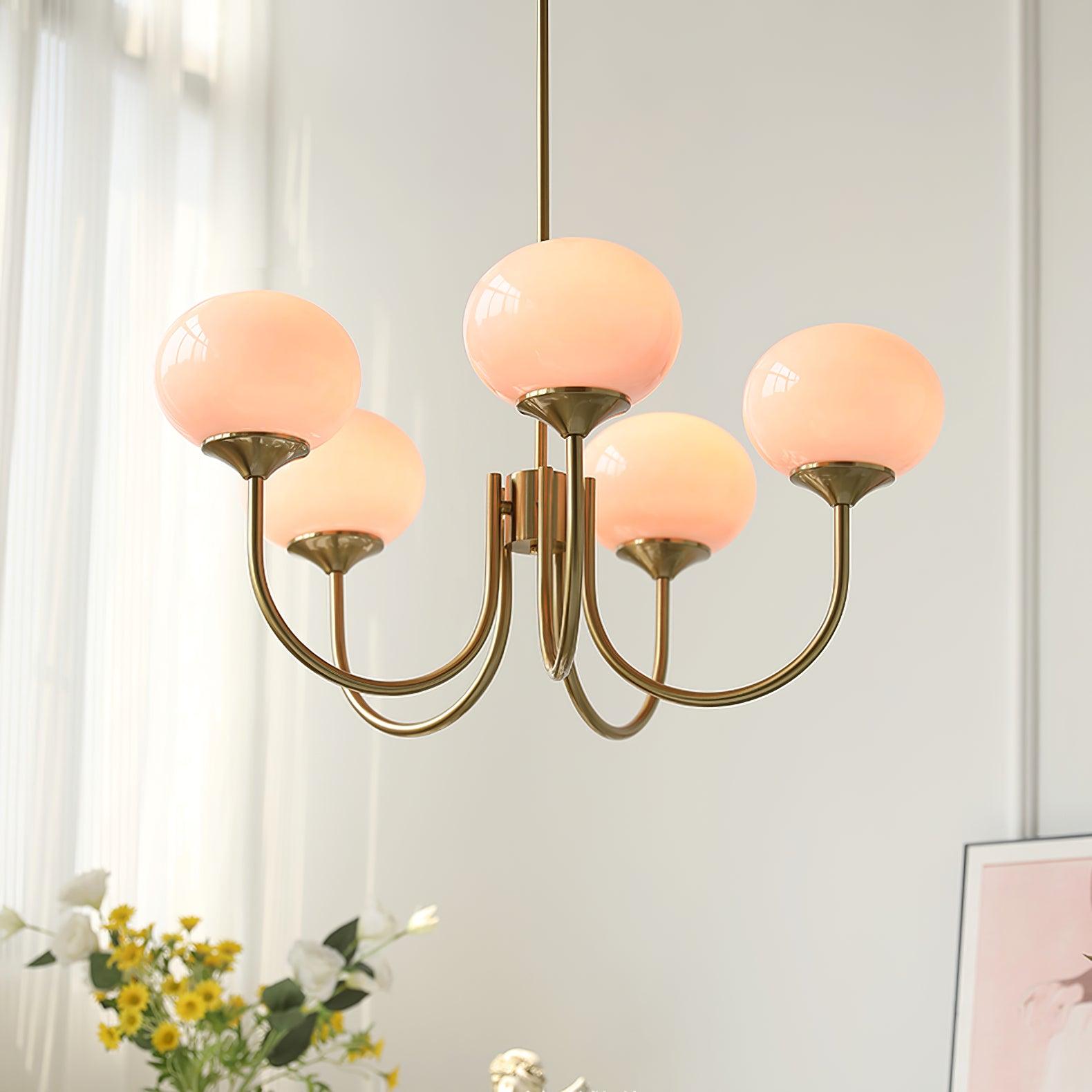 Lustra Chandelier Pink Glass Globe Gold - Letslighting