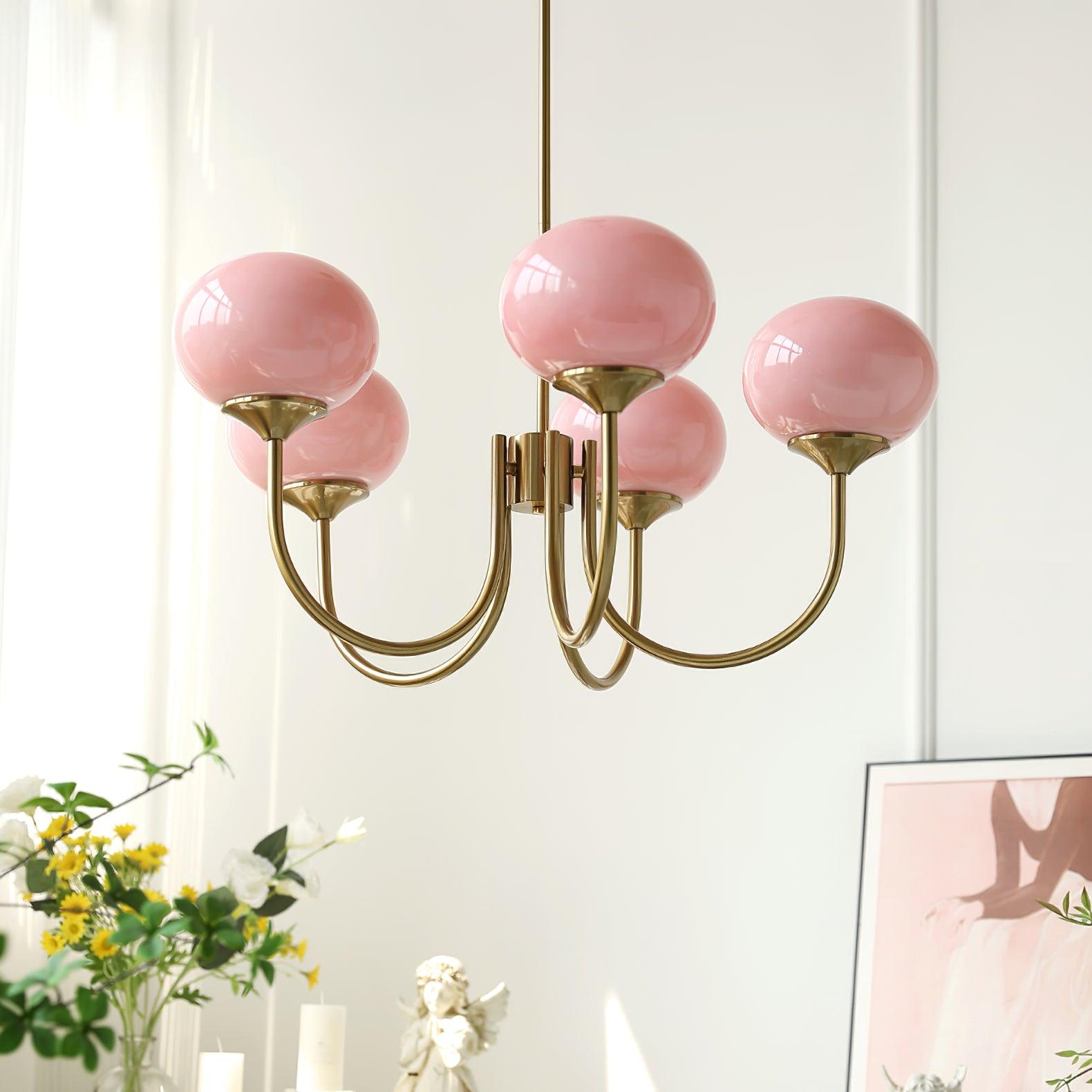 Lustra Chandelier Pink Glass Globe Gold - Letslighting