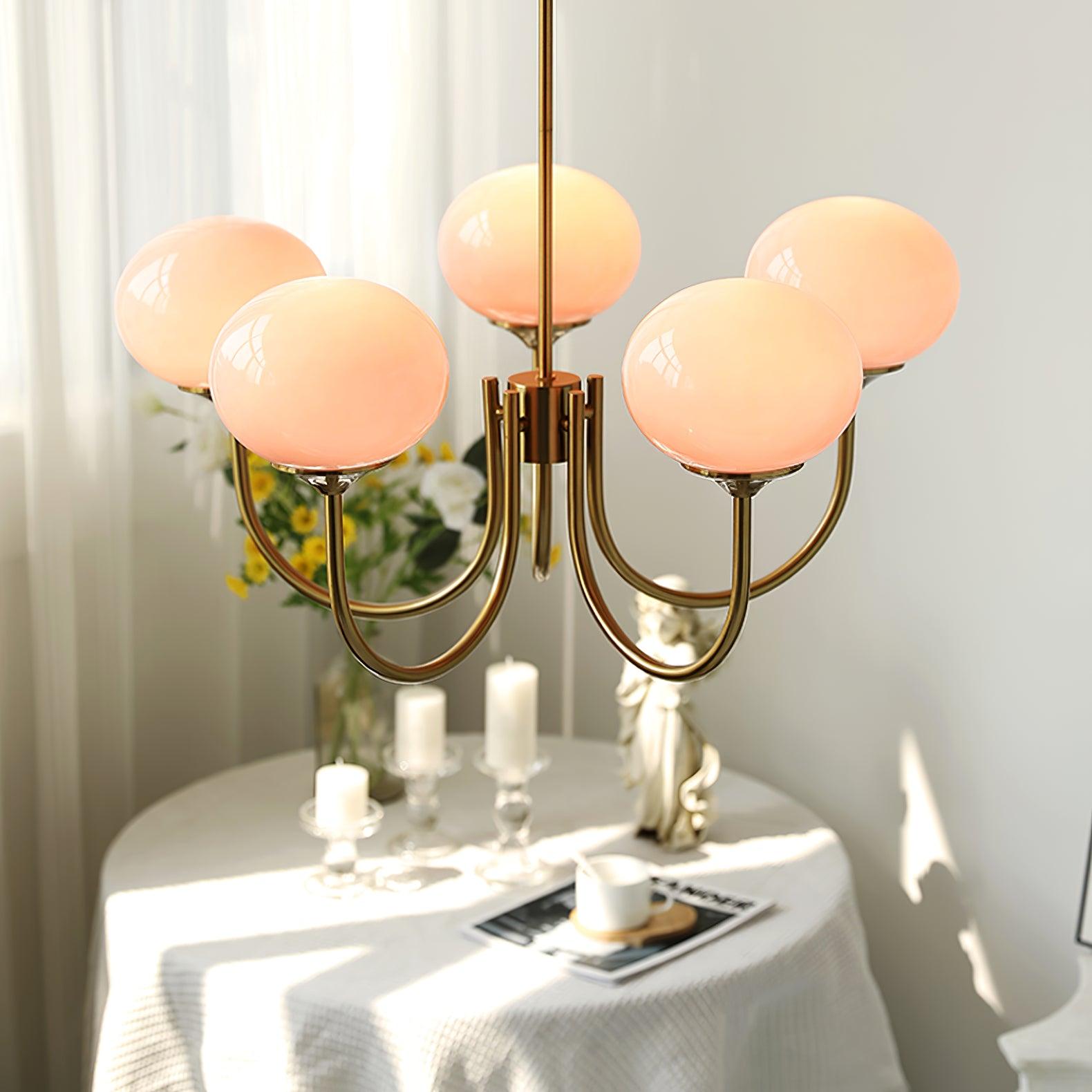 Lustra Chandelier Pink Glass Globe Gold - Letslighting