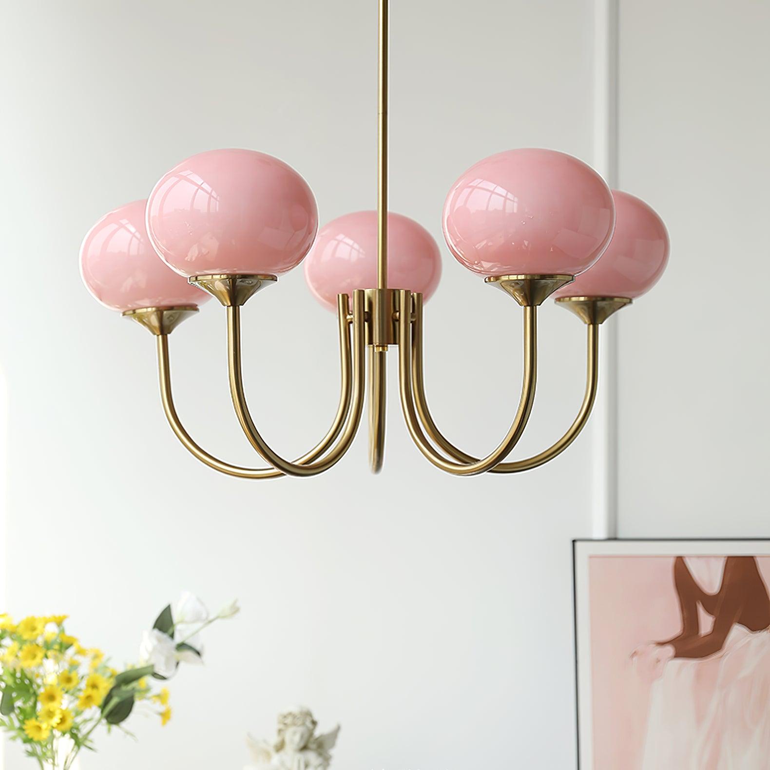 Lustra Chandelier Pink Glass Globe Gold - Letslighting