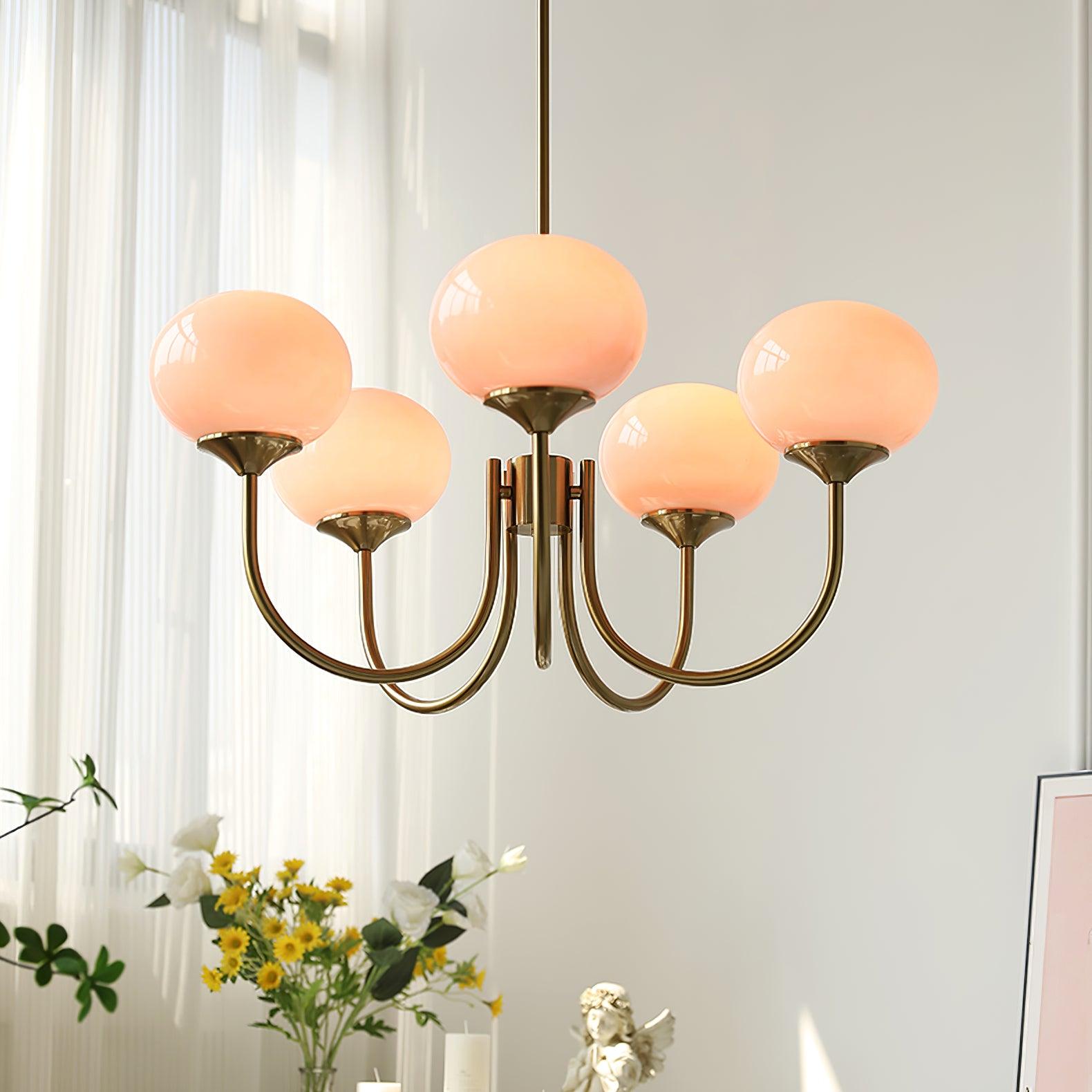 Lustra Chandelier Pink Glass Globe Gold - Letslighting