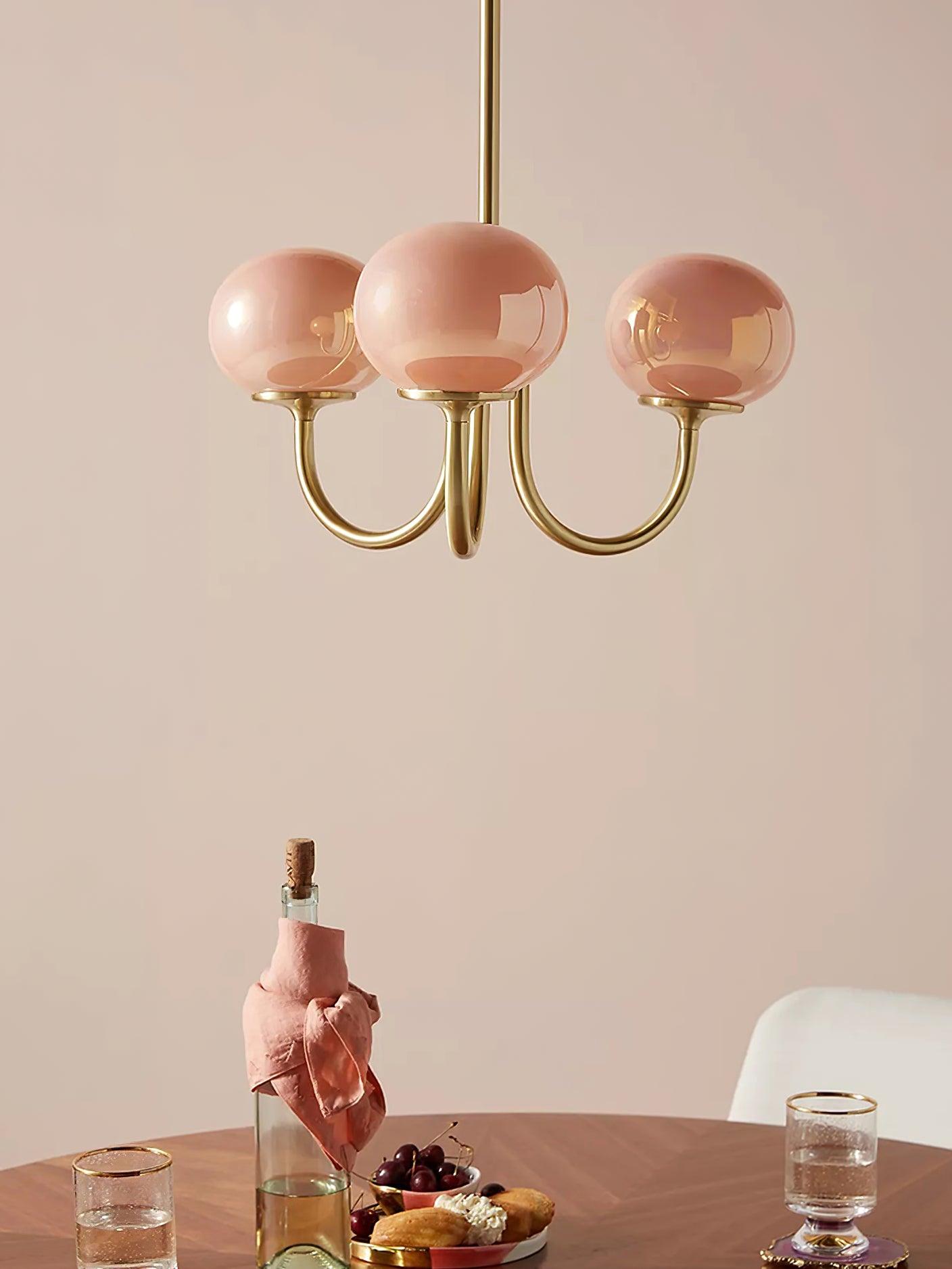 Lustra Chandelier Pink Glass Globe Gold - Letslighting