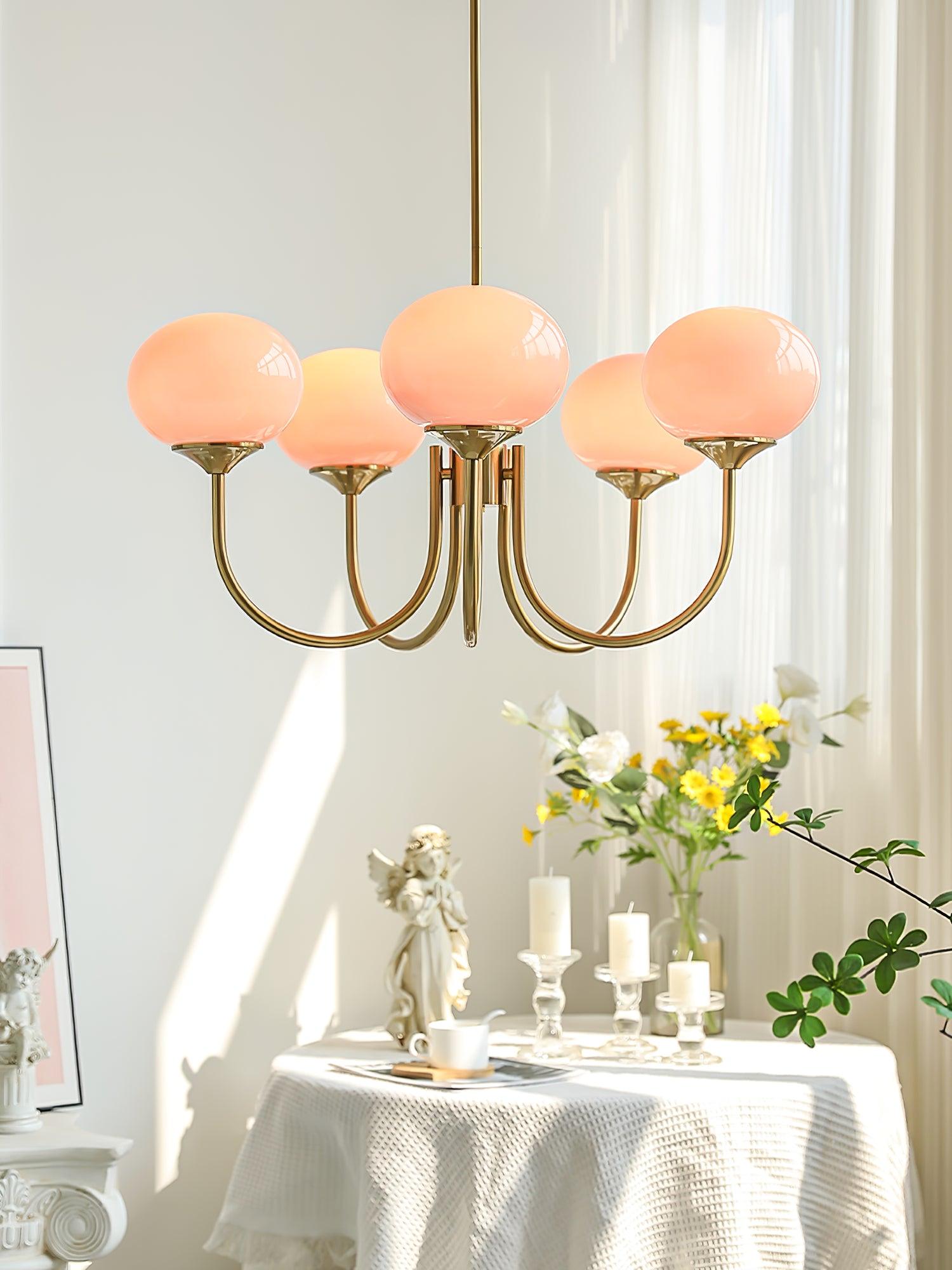 Lustra Chandelier Pink Glass Globe Gold - Letslighting