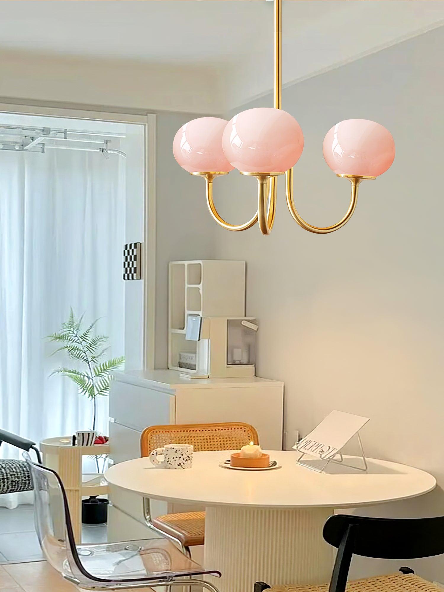 Lustra Chandelier Pink Glass Globe Gold - Letslighting