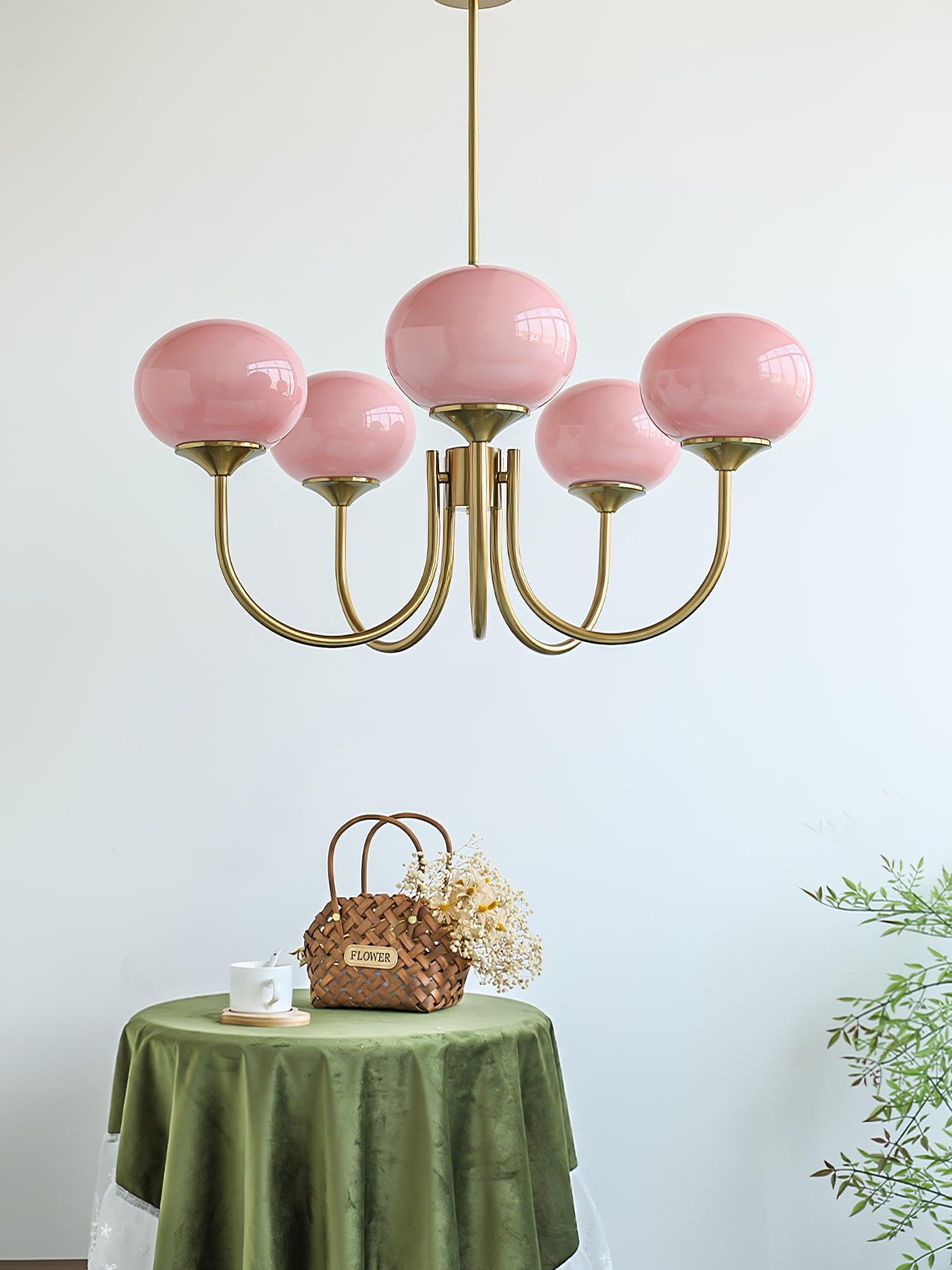 Lustra Chandelier Pink Glass Globe Gold - Letslighting