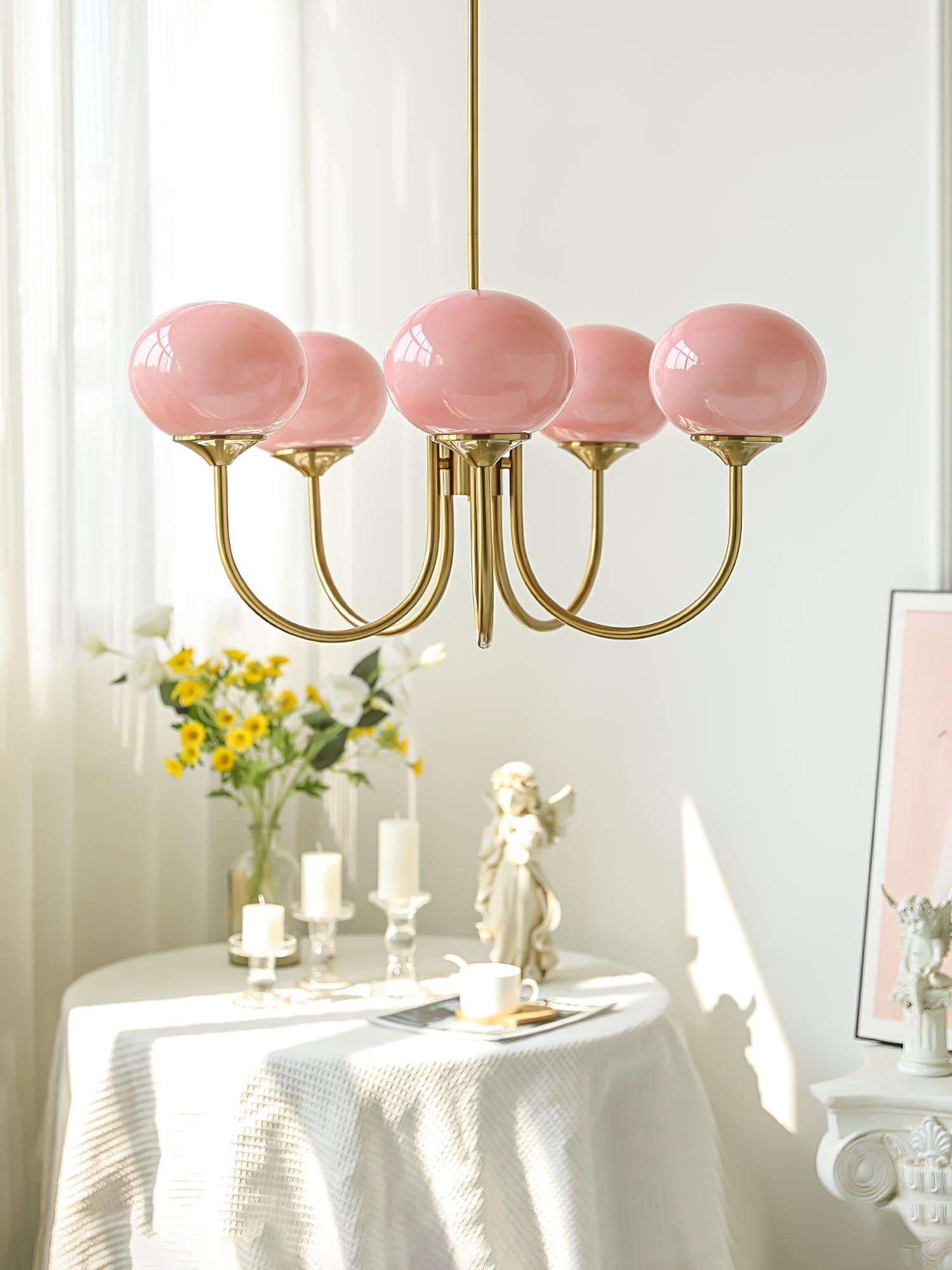 Lustra Chandelier Pink Glass Globe Gold - Letslighting