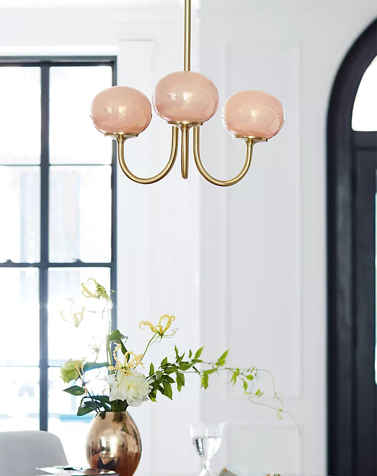 Lustra Chandelier Pink Glass Globe Gold - Letslighting