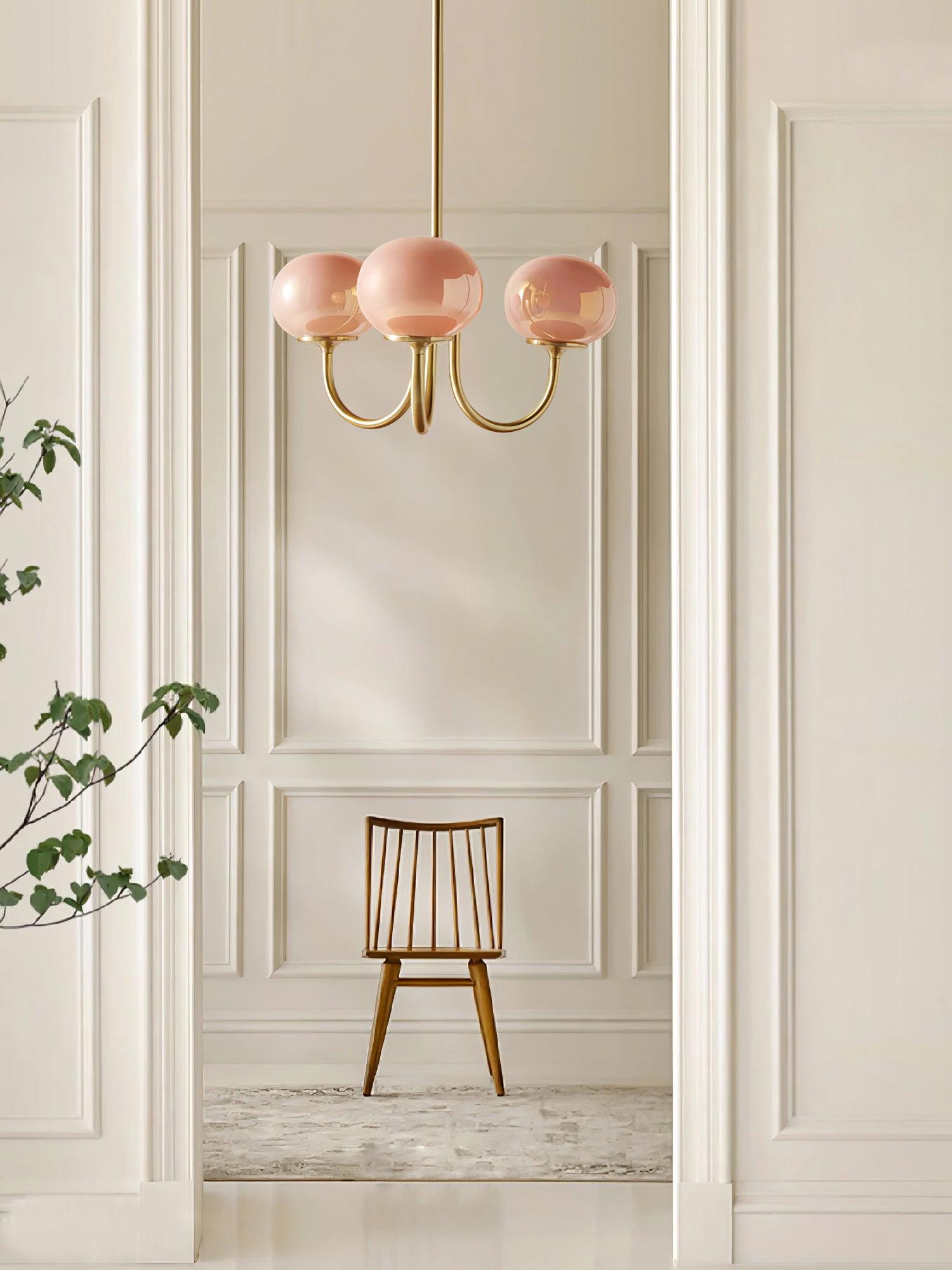 Lustra Chandelier Pink Glass Globe Gold - Letslighting
