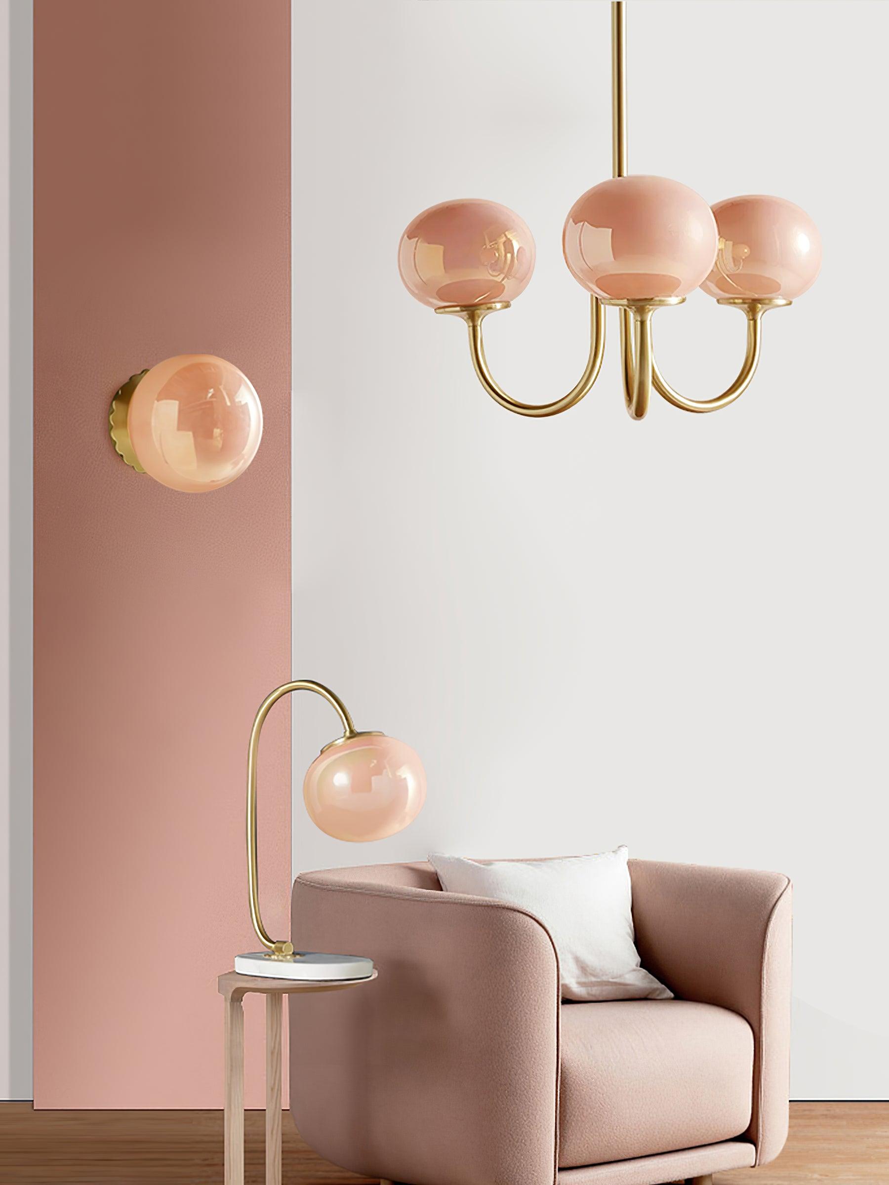 Lustra Chandelier Pink Glass Globe Gold - Letslighting
