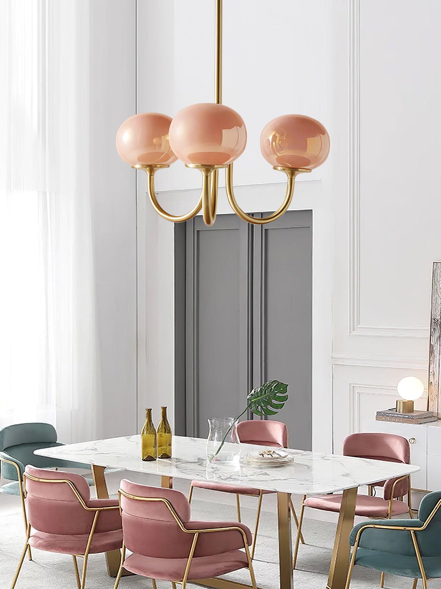 Lustra Chandelier Pink Glass Globe Gold - Letslighting