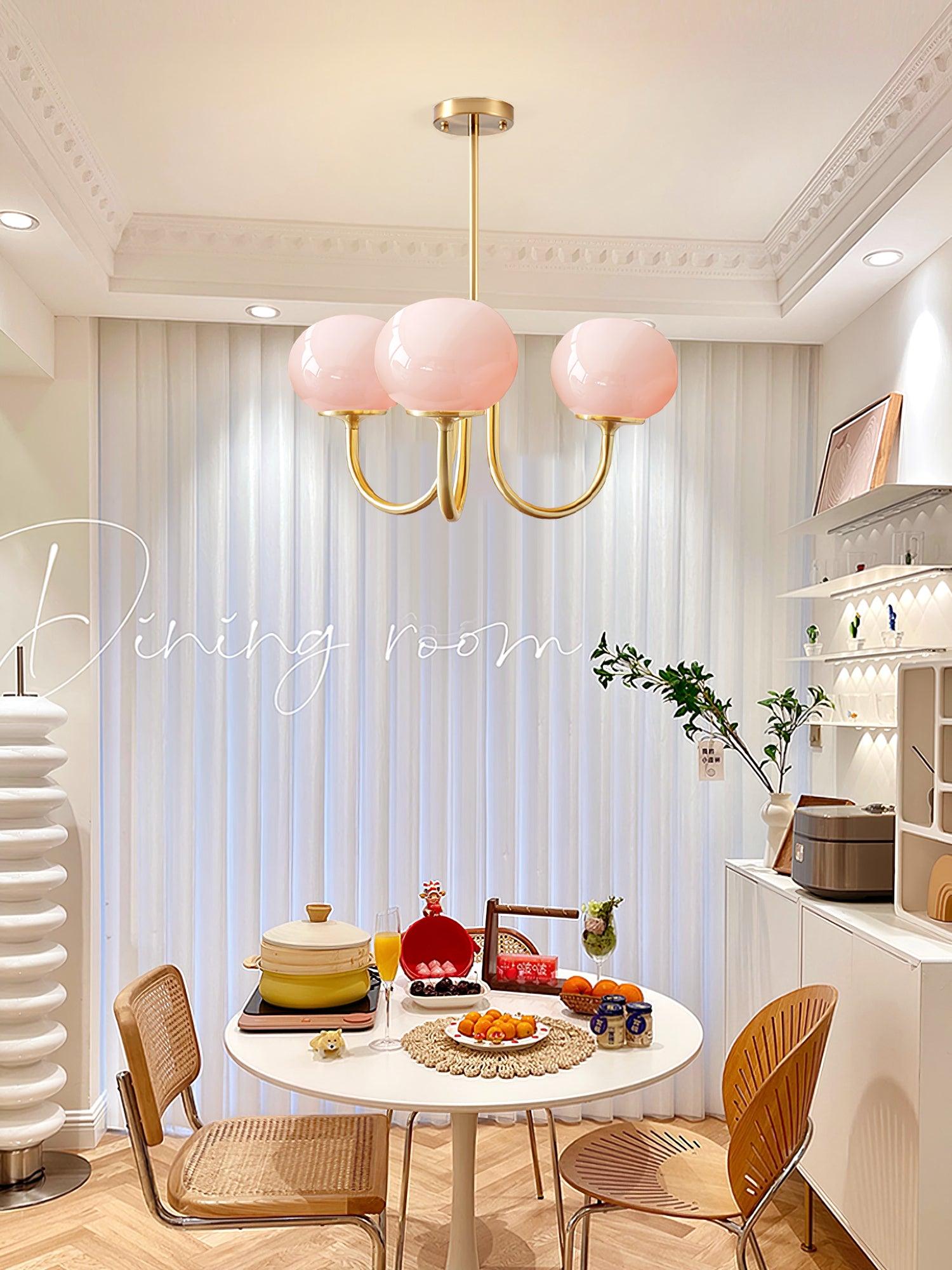 Lustra Chandelier Pink Glass Globe Gold - Letslighting