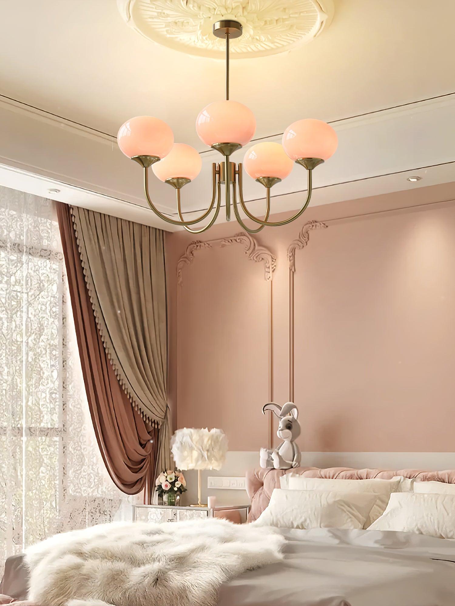 Lustra Chandelier Pink Glass Globe Gold - Letslighting
