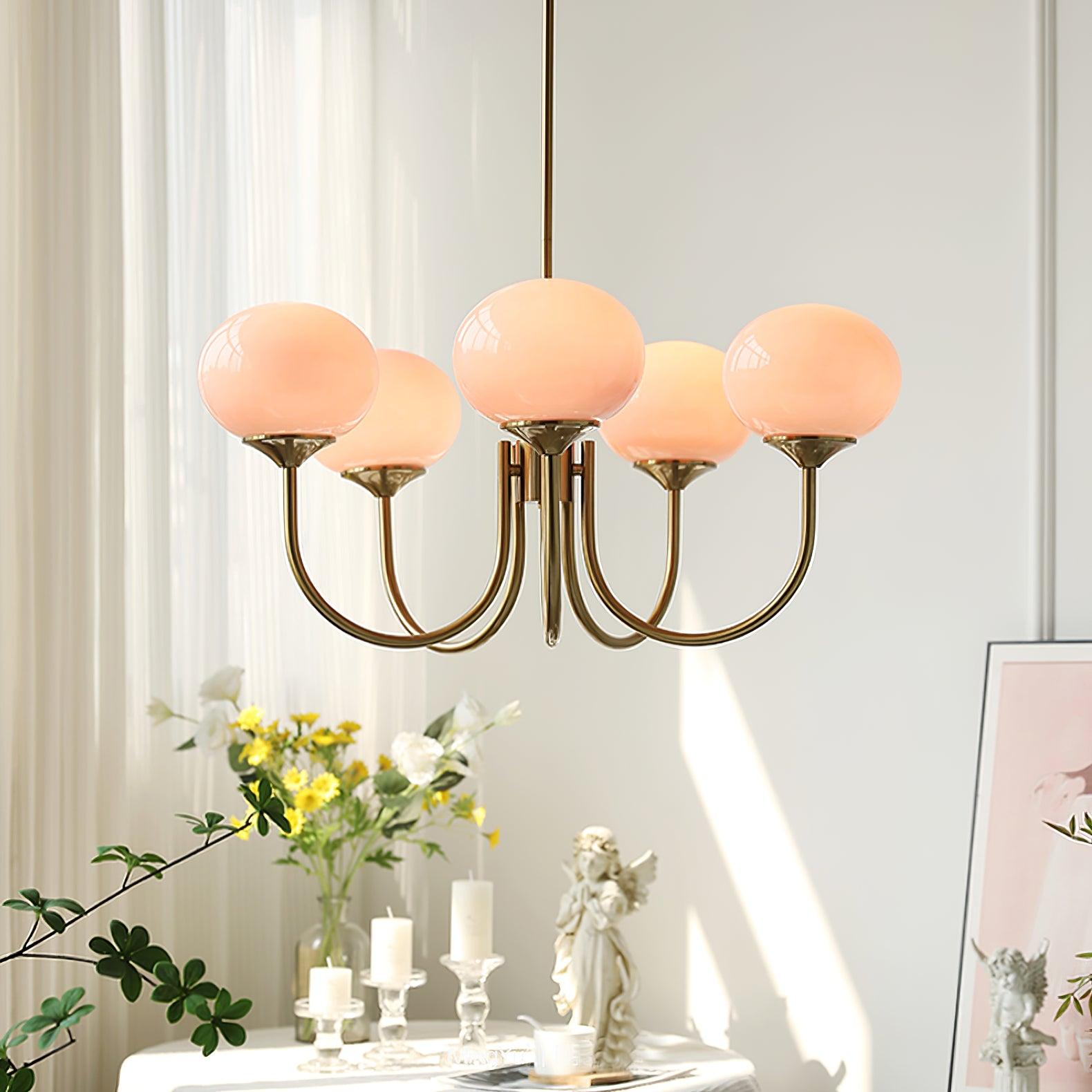 Lustra Chandelier Pink Glass Globe Gold - Letslighting