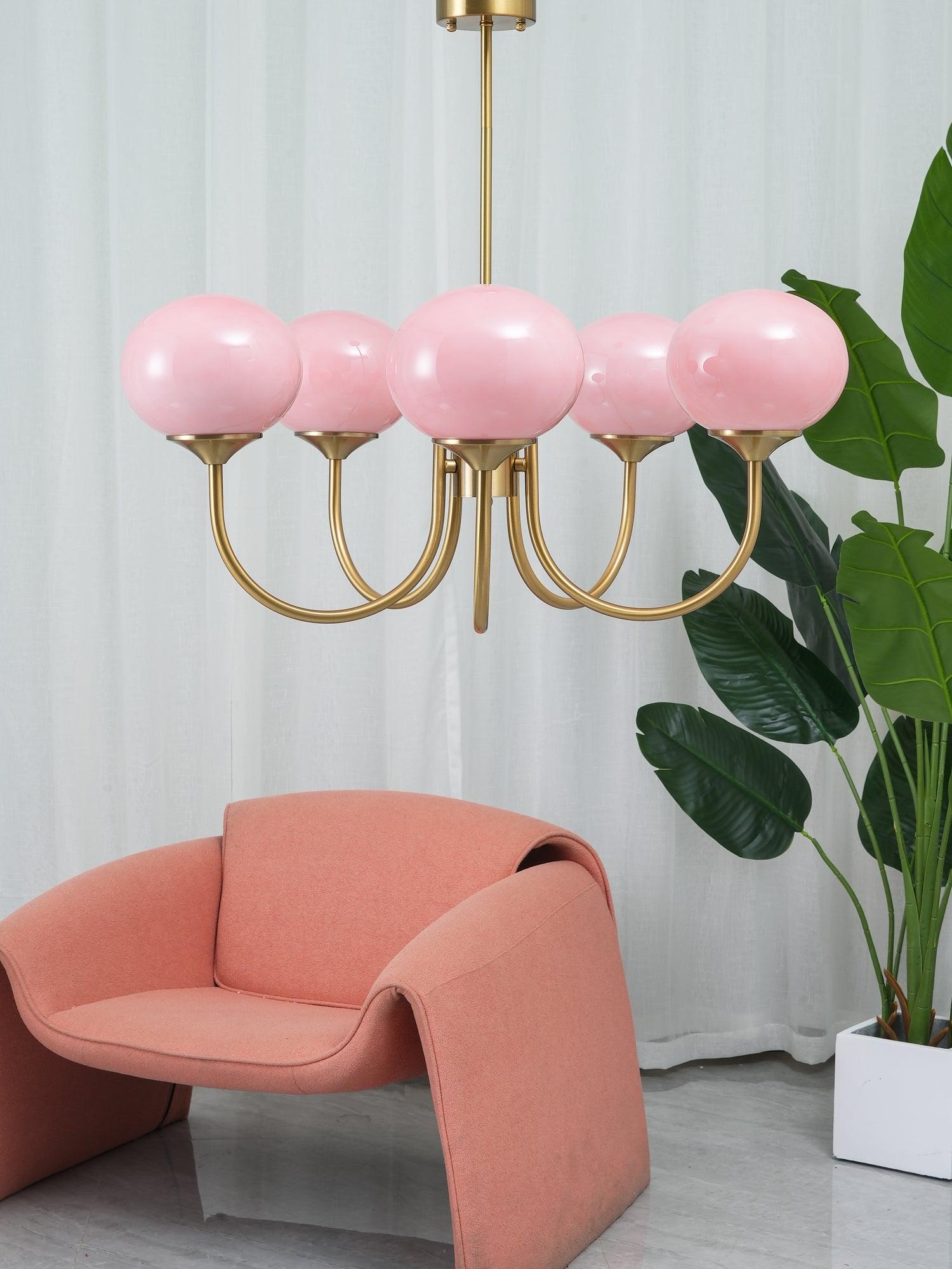 Lustra Chandelier Pink Glass Globe Gold - Letslighting