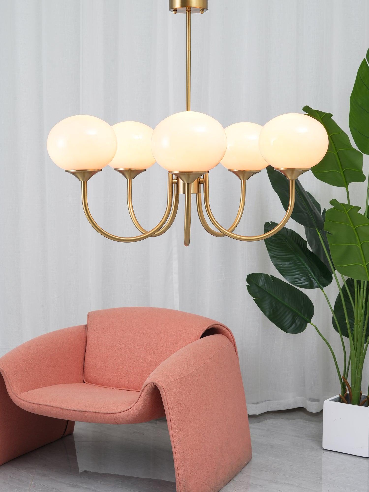 Lustra Chandelier Pink Glass Globe Gold - Letslighting