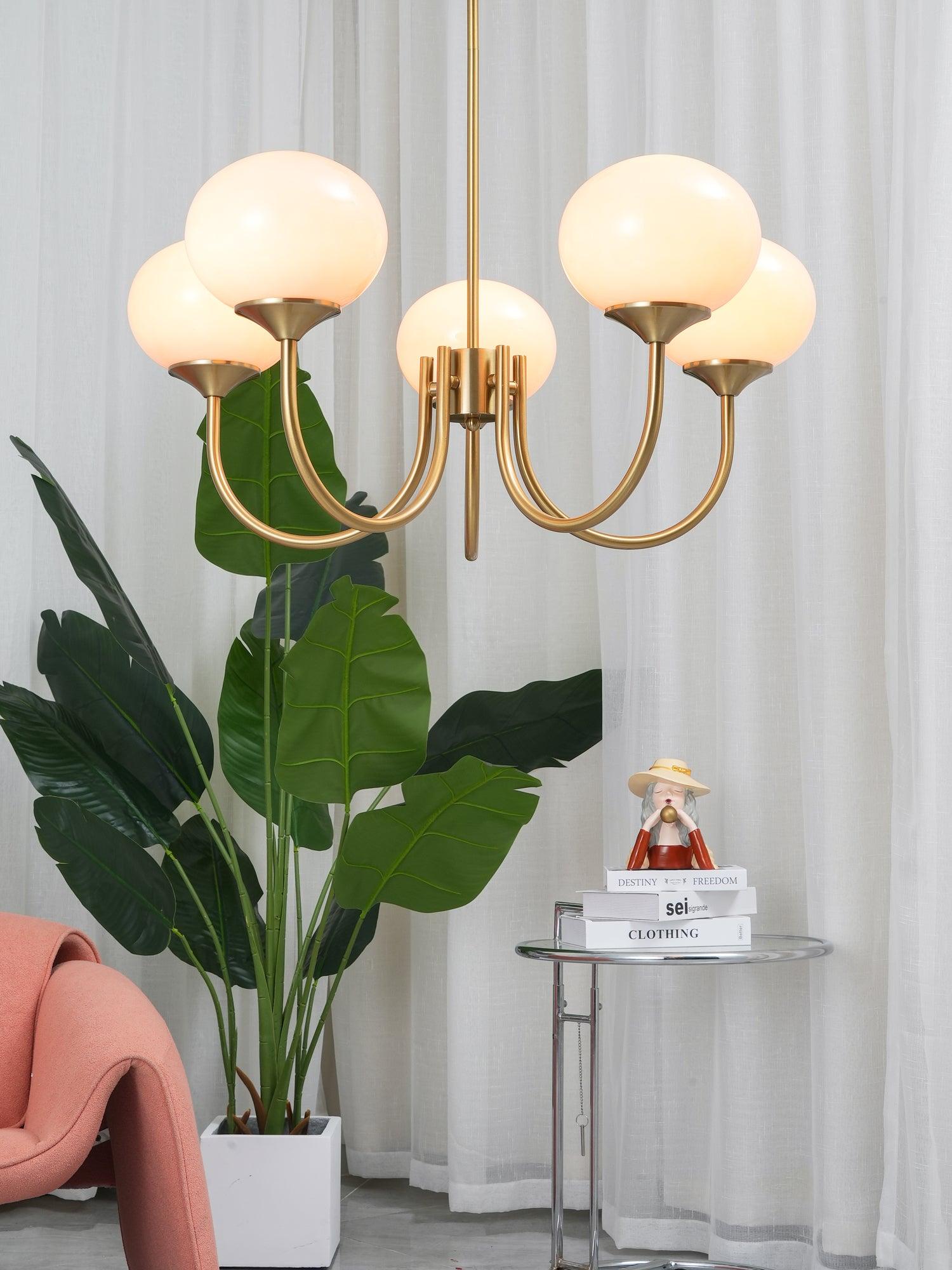 Lustra Chandelier Pink Glass Globe Gold - Letslighting