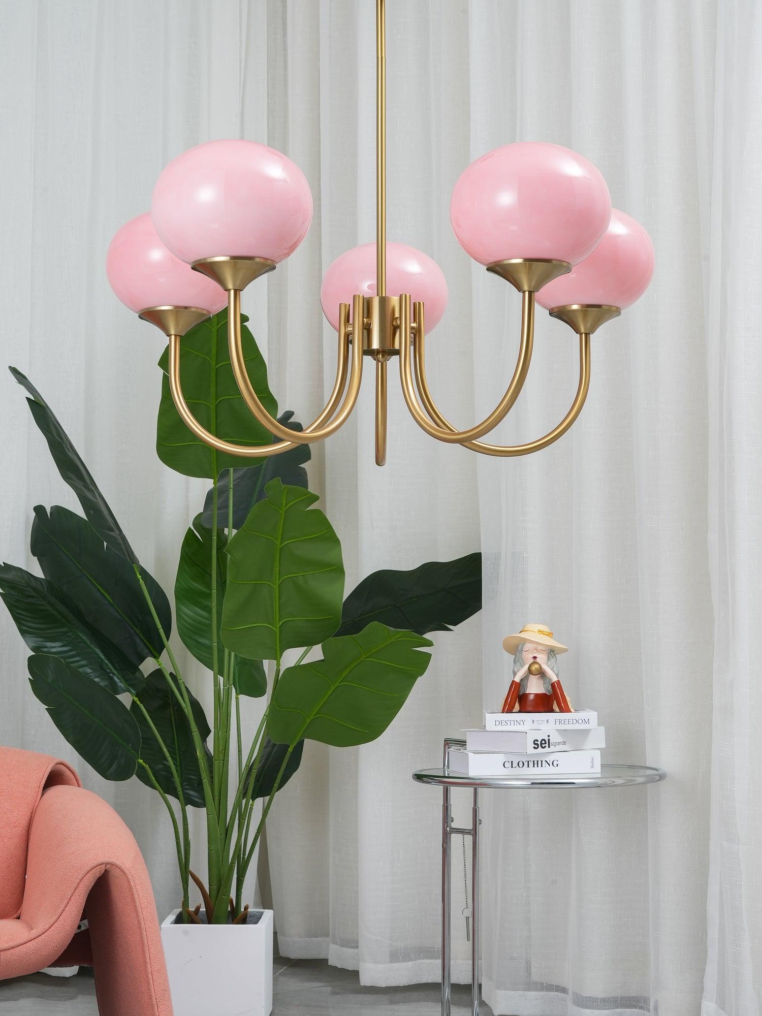 Lustra Chandelier Pink Glass Globe Gold - Letslighting