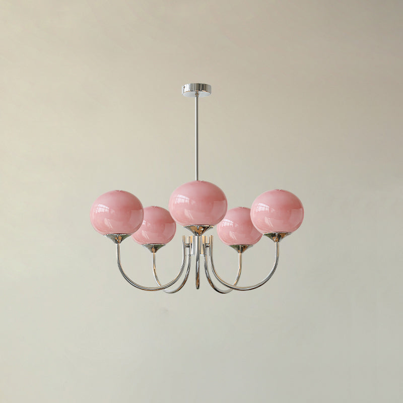 Lustra Chandelier Pink Glass Globe Gold - Letslighting