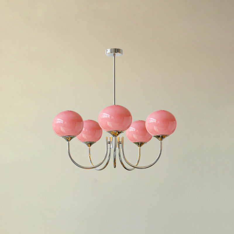 Lustra Chandelier Pink Glass Globe Gold - Letslighting