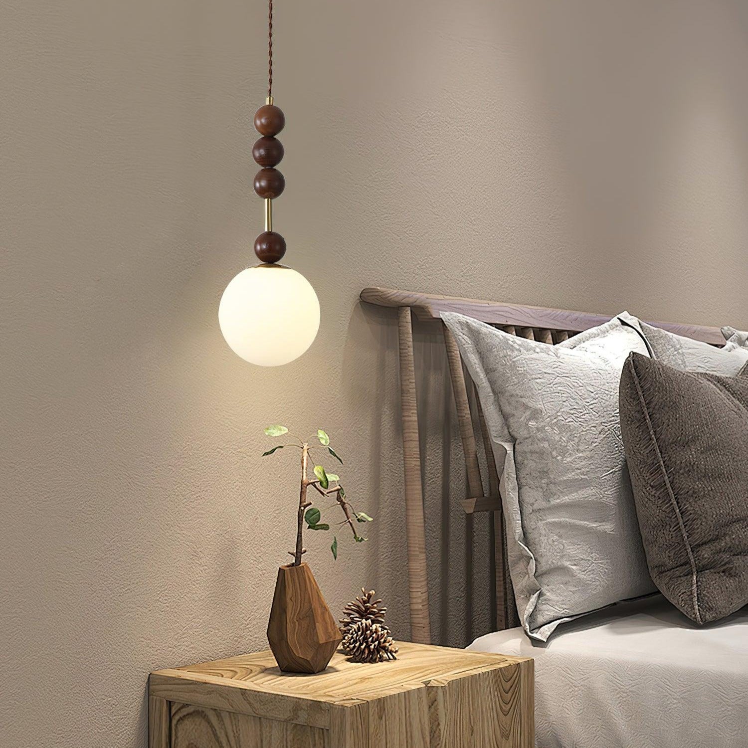 Aira Vintage Globe Pendant Light Wooden Beads