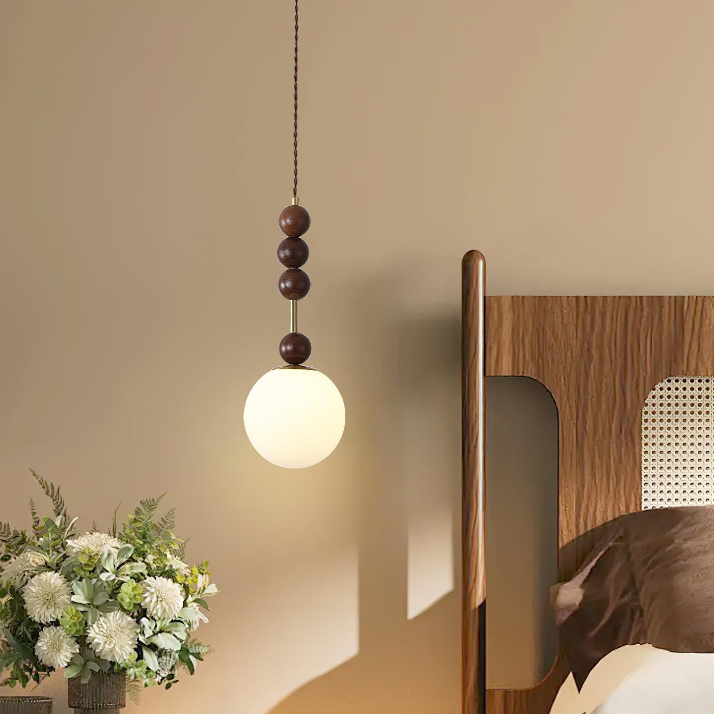 Aira Vintage Globe Pendant Light Wooden Beads