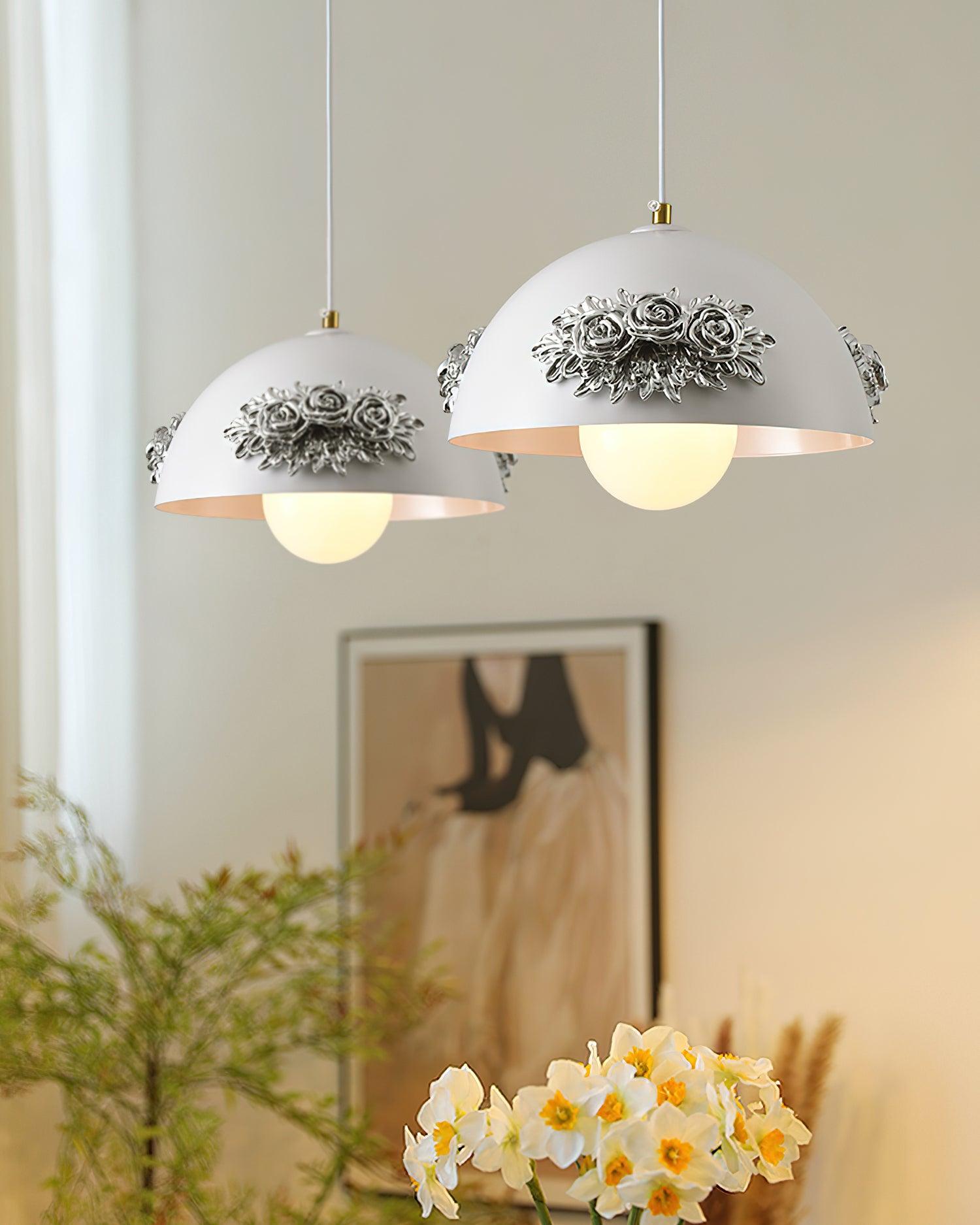 Masiero Pendant Lamp Rose-Embellished Dome - Letslighting