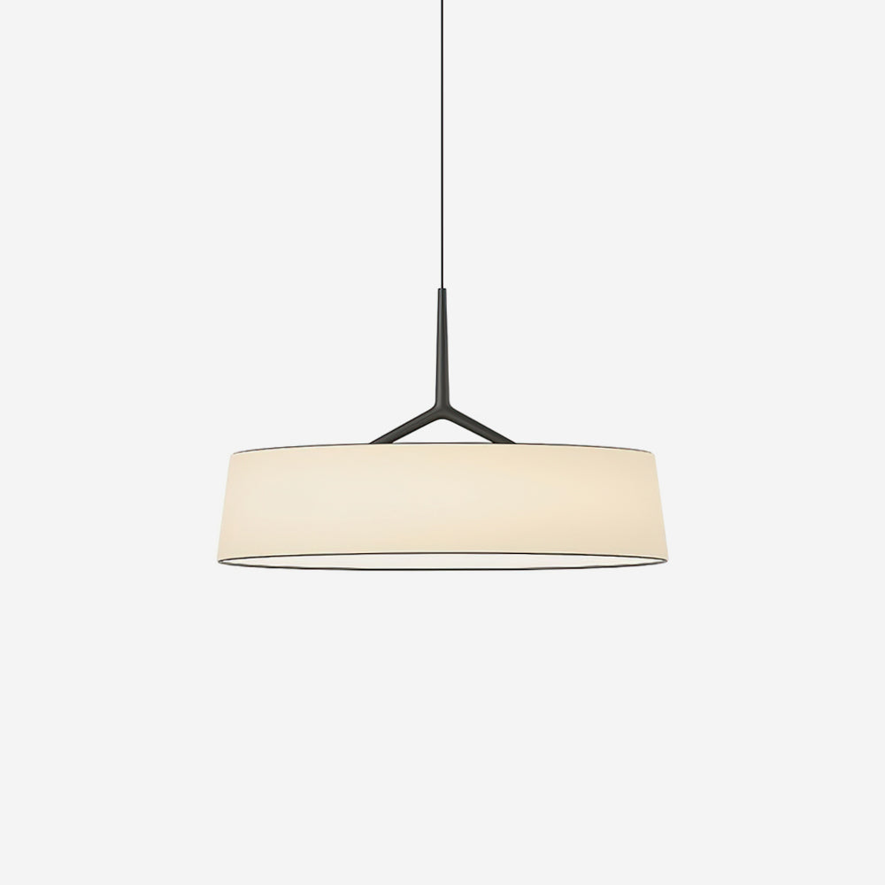 Pendant Lamp White Fabric Drum Black Stem Sleek Modern - Letslighting