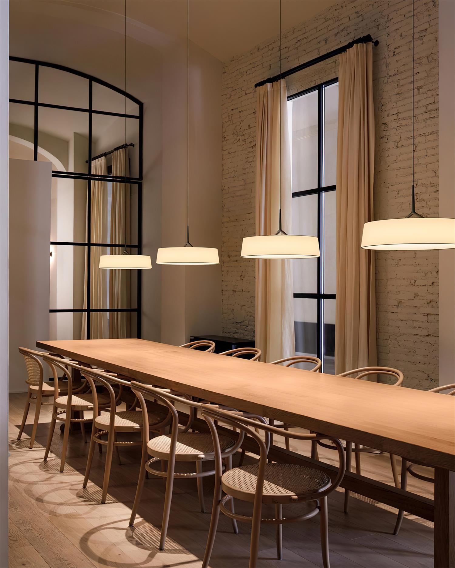Pendant Lamp White Fabric Drum Black Stem Sleek Modern - Letslighting