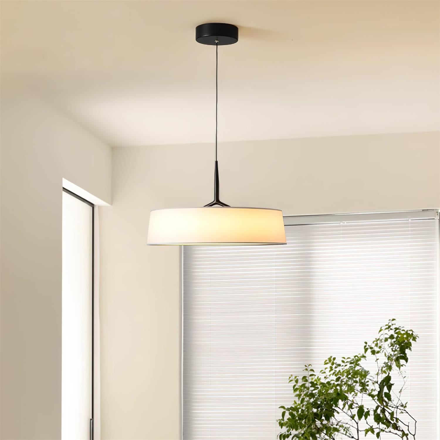 Pendant Lamp White Fabric Drum Black Stem Sleek Modern - Letslighting