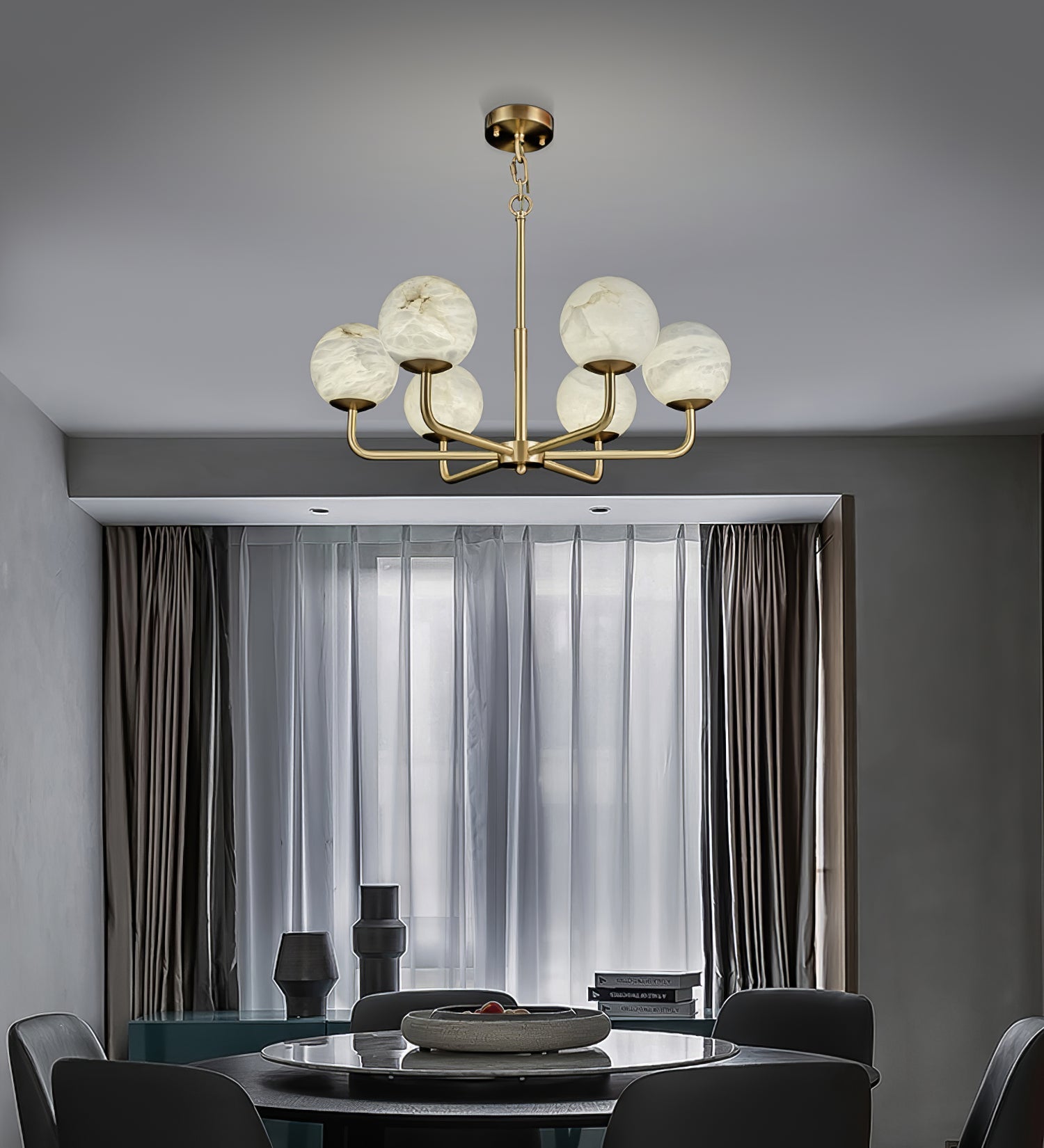 Erich Chandelier Alabaster Globe Elegance - Letslighting