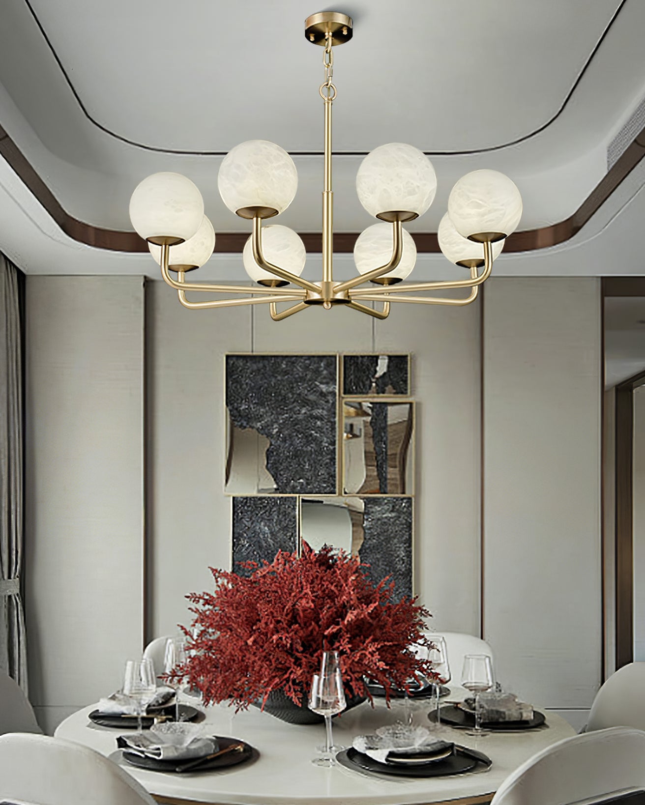Erich Chandelier Alabaster Globe Elegance - Letslighting
