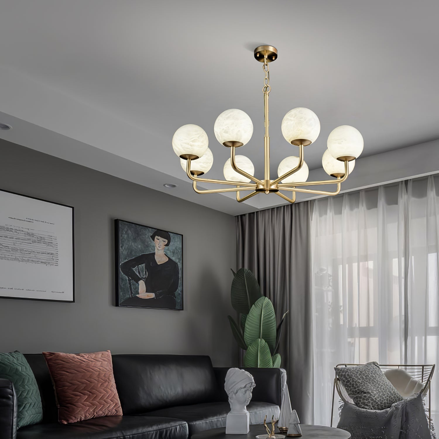 Erich Chandelier Alabaster Globe Elegance - Letslighting