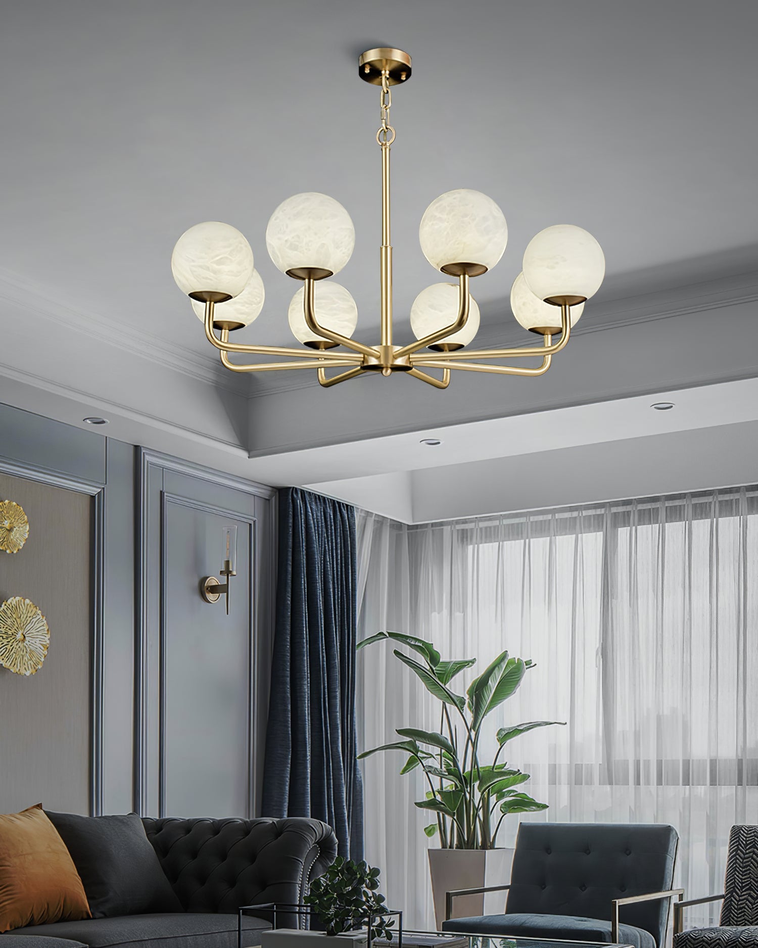 Erich Chandelier Alabaster Globe Elegance - Letslighting