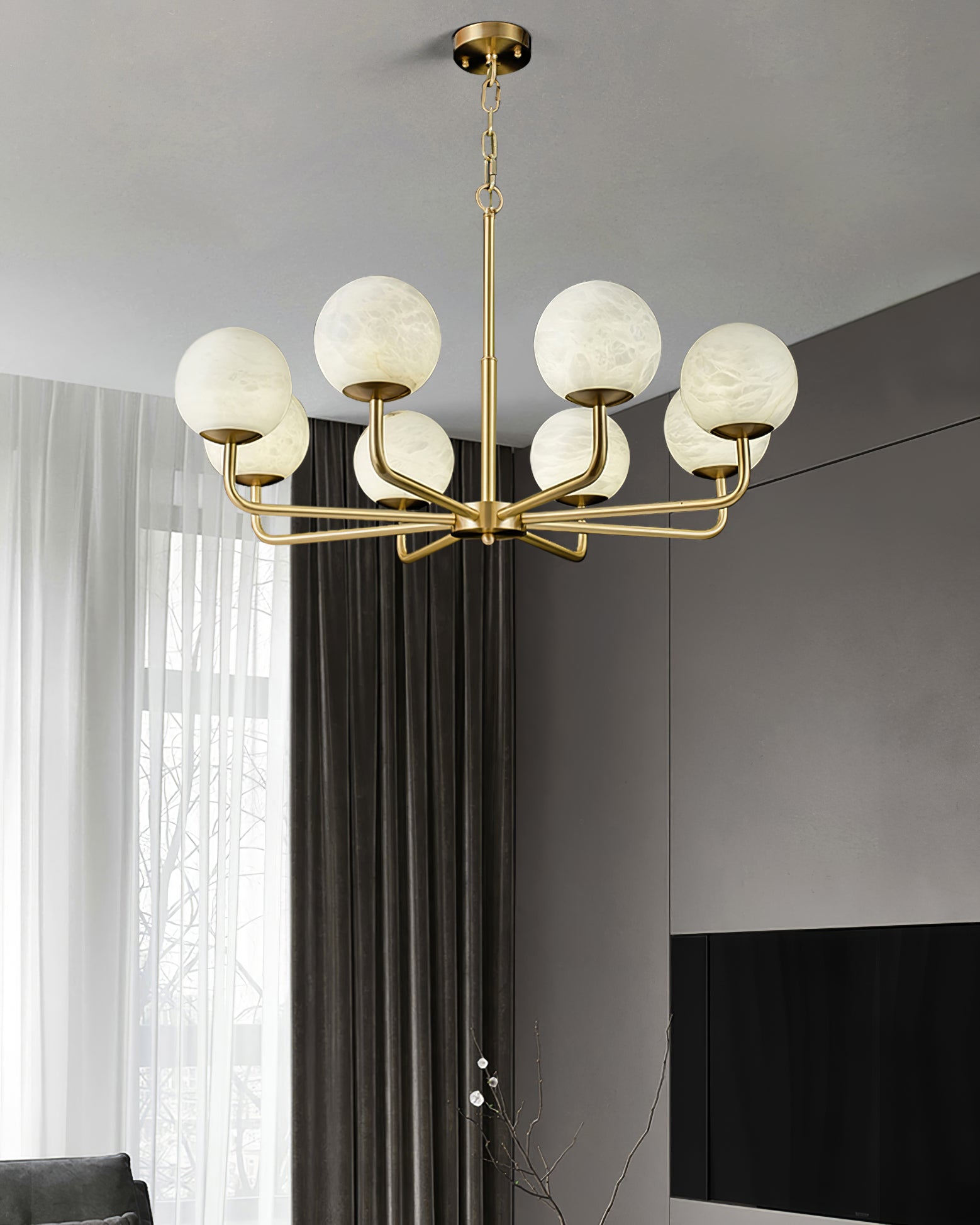 Erich Chandelier Alabaster Globe Elegance - Letslighting