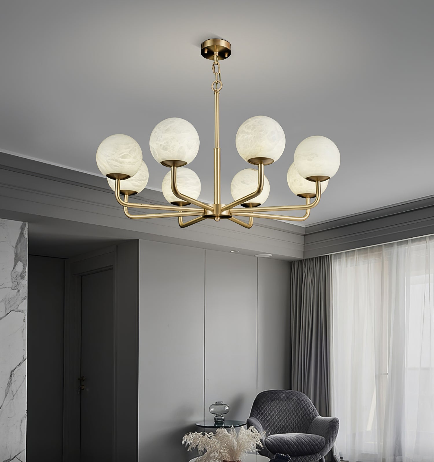 Erich Chandelier Alabaster Globe Elegance - Letslighting