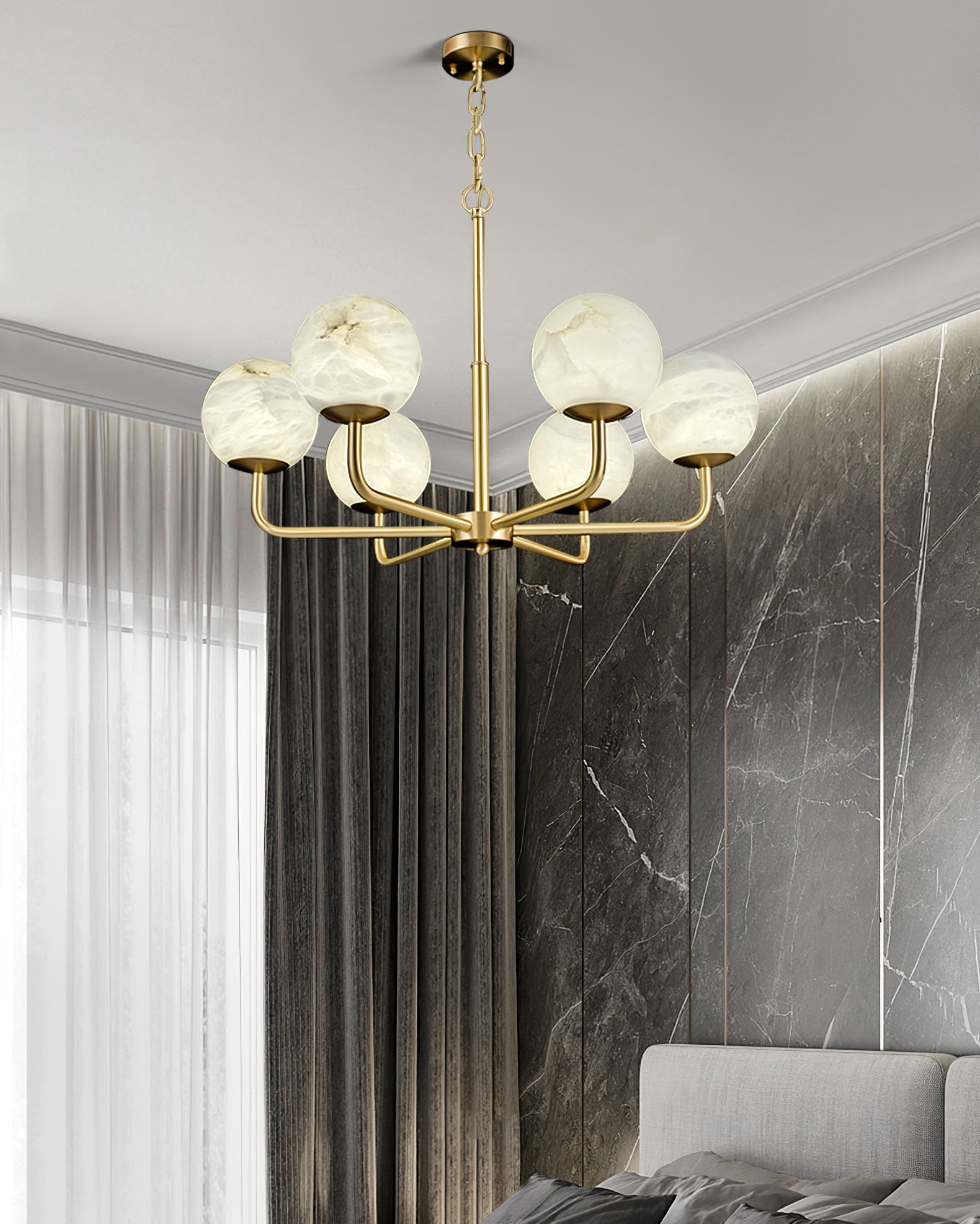 Erich Chandelier Alabaster Globe Elegance - Letslighting