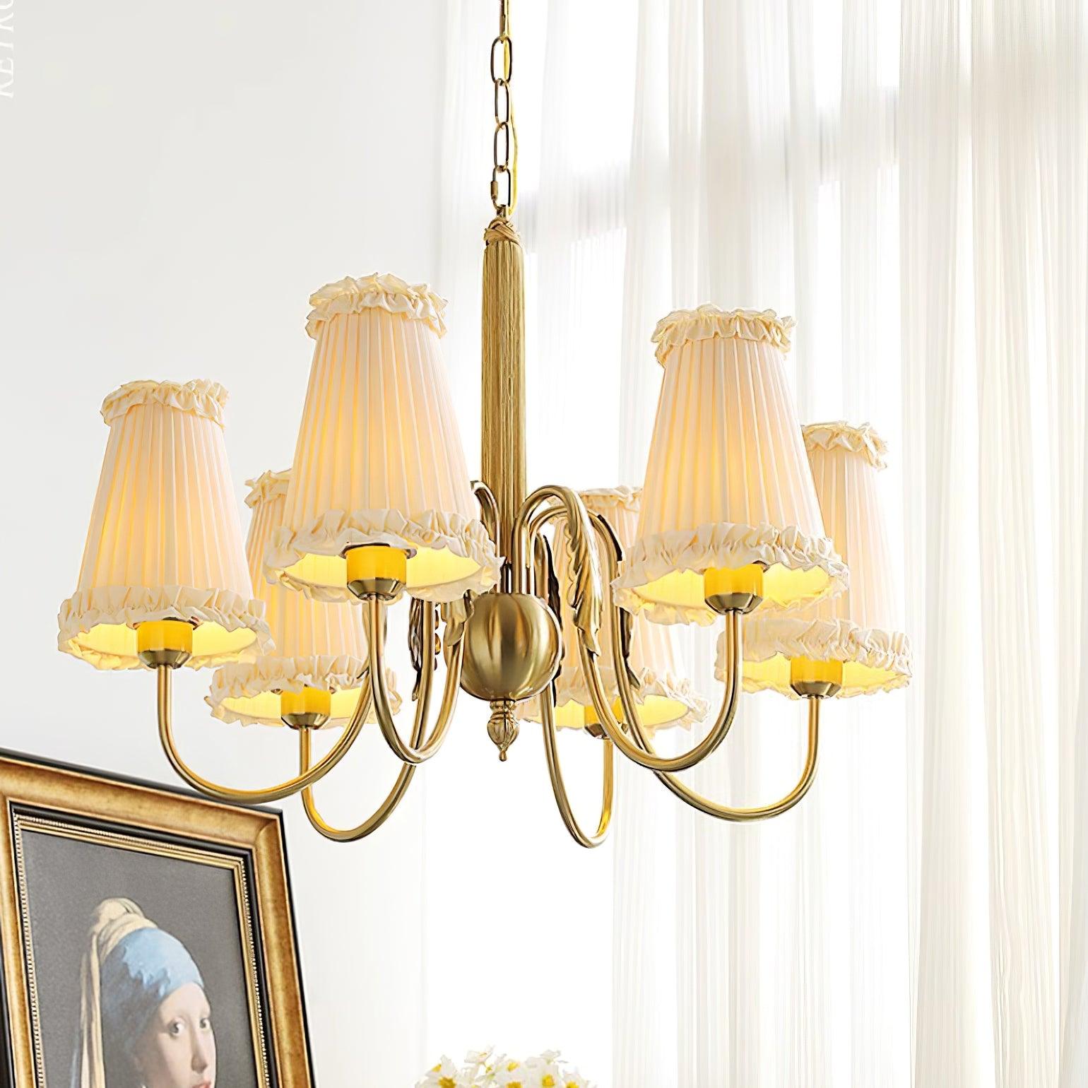 Faylin Vintage Brass Chandelier with Pleated Shades - Letslighting