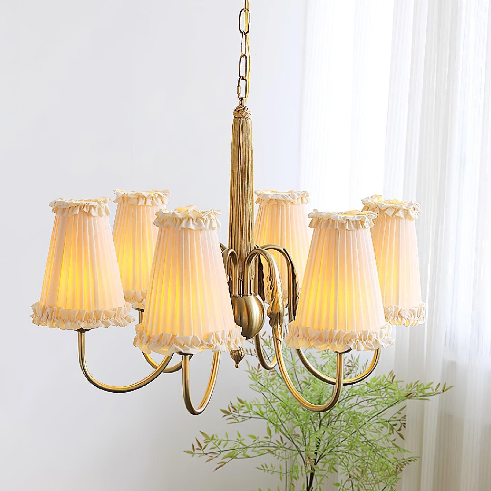 Faylin Vintage Brass Chandelier with Pleated Shades - Letslighting