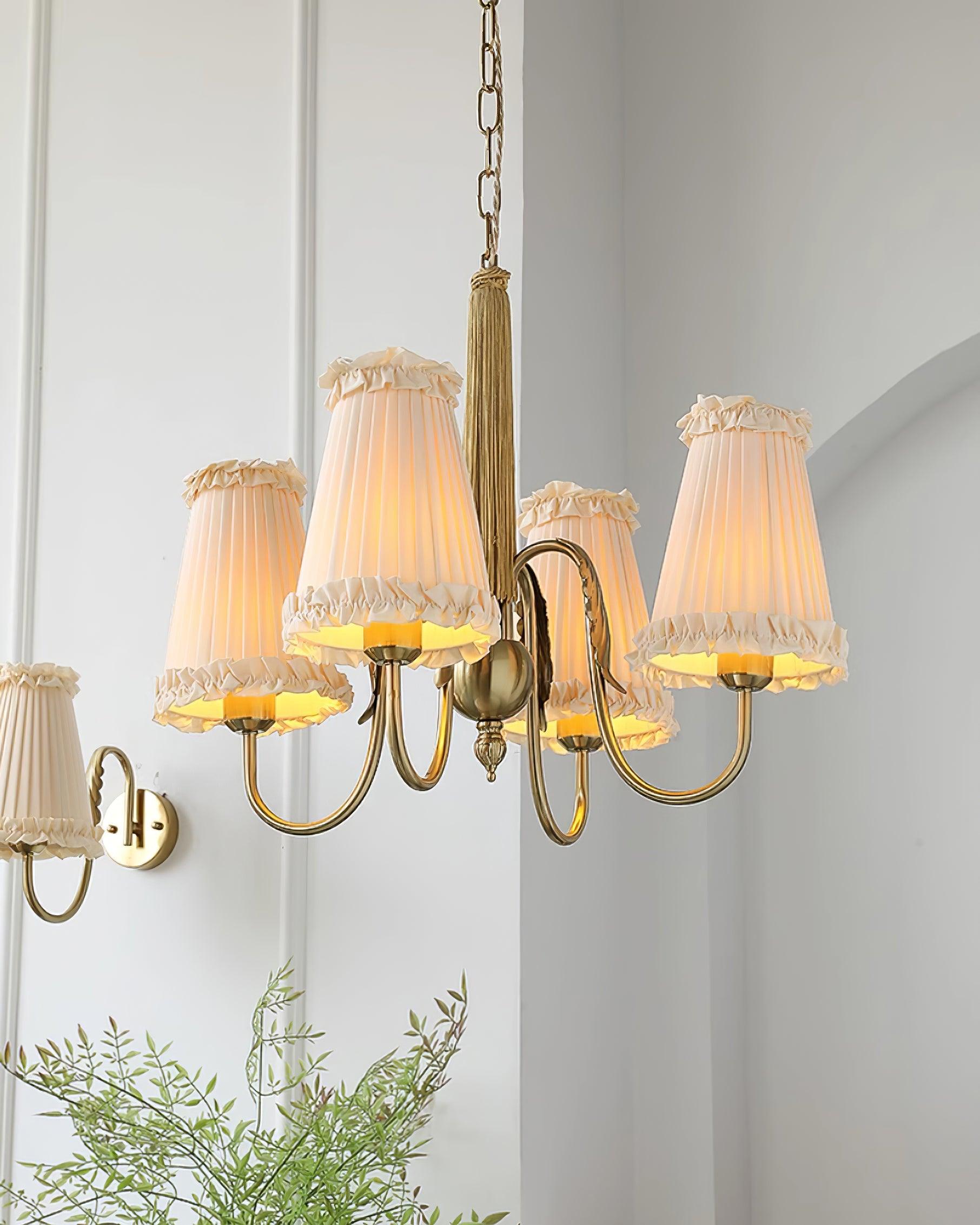 Faylin Vintage Brass Chandelier with Pleated Shades - Letslighting