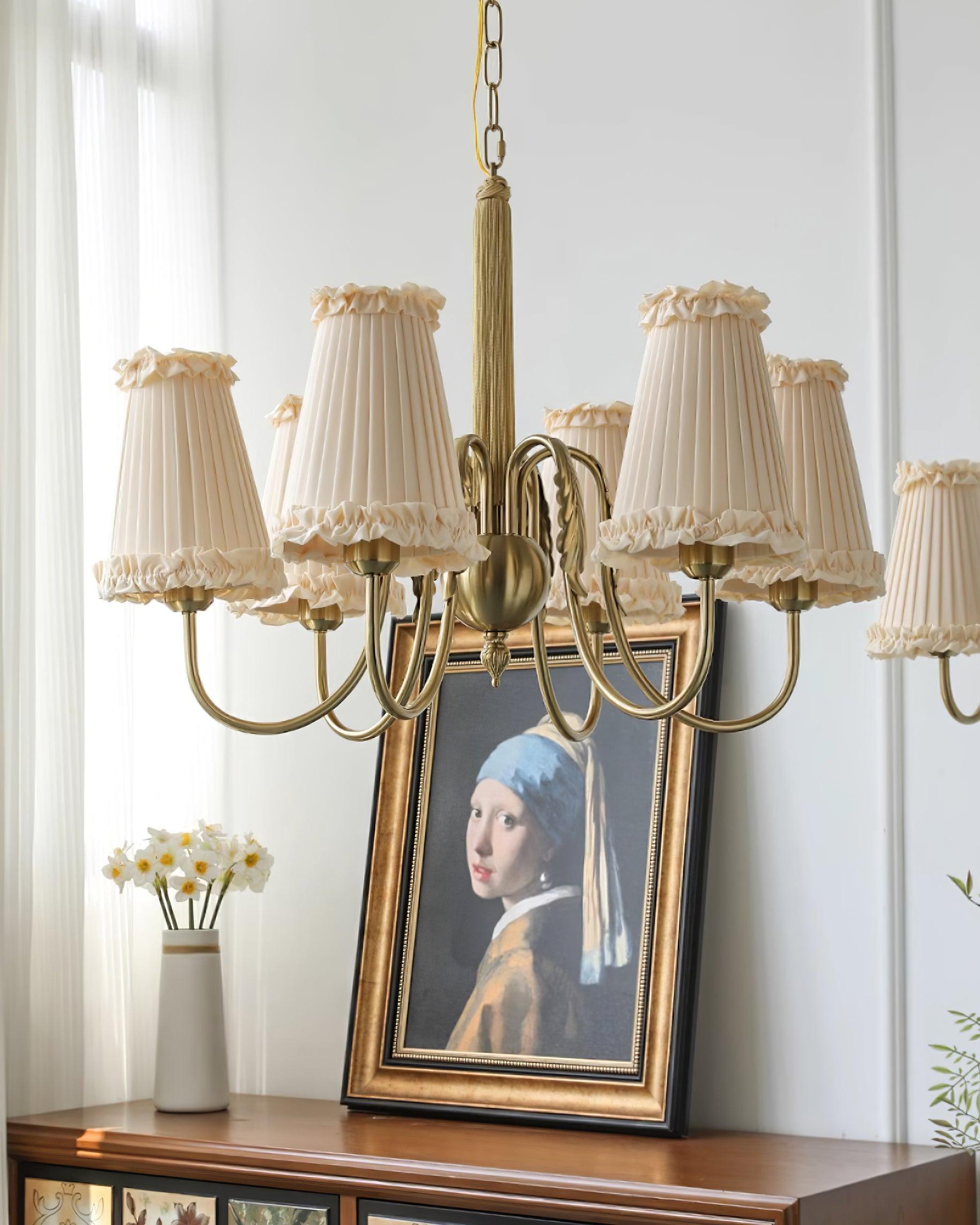 Faylin Vintage Brass Chandelier with Pleated Shades - Letslighting