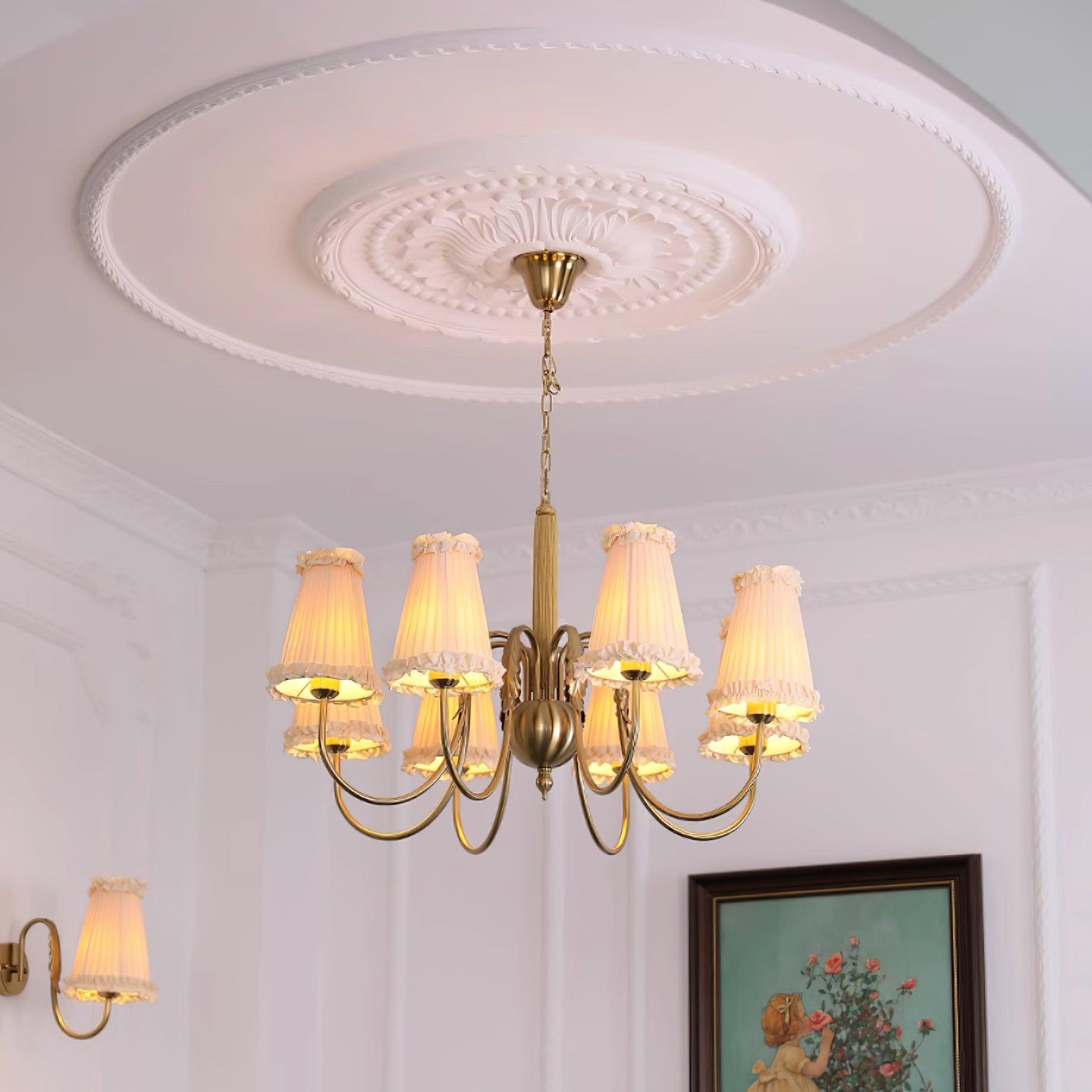Faylin Vintage Brass Chandelier with Pleated Shades - Letslighting
